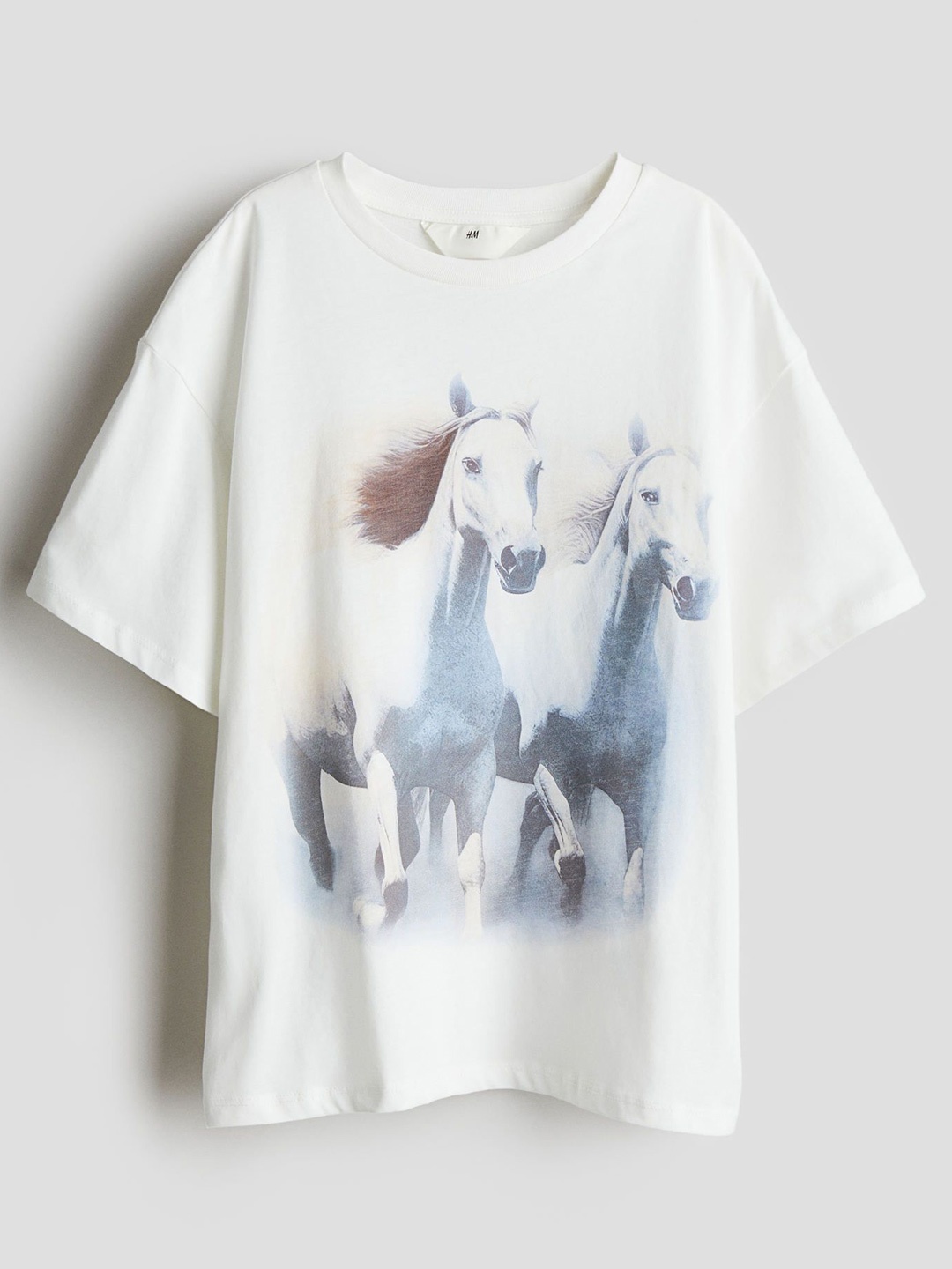 

H&M Girls Motif Printed Pure Cotton Oversized T-Shirt, Off white