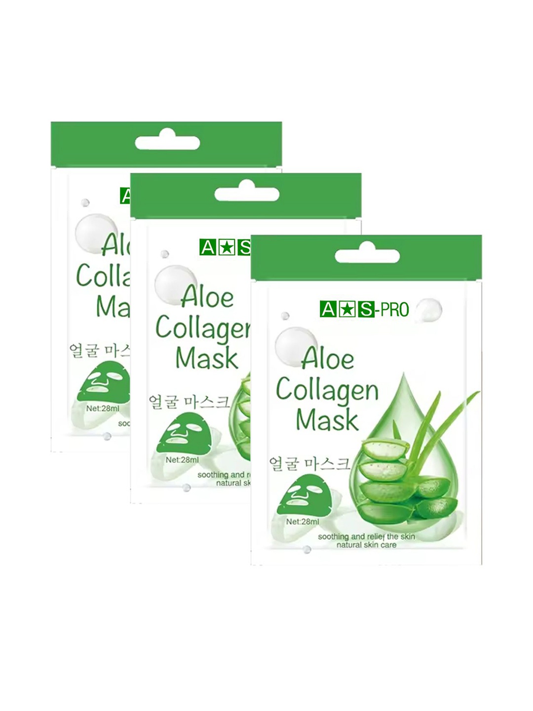 

Adbeni Set Of 3 Aloe Collagen Soothing & Relief Sheet Mask - 28ml, Green