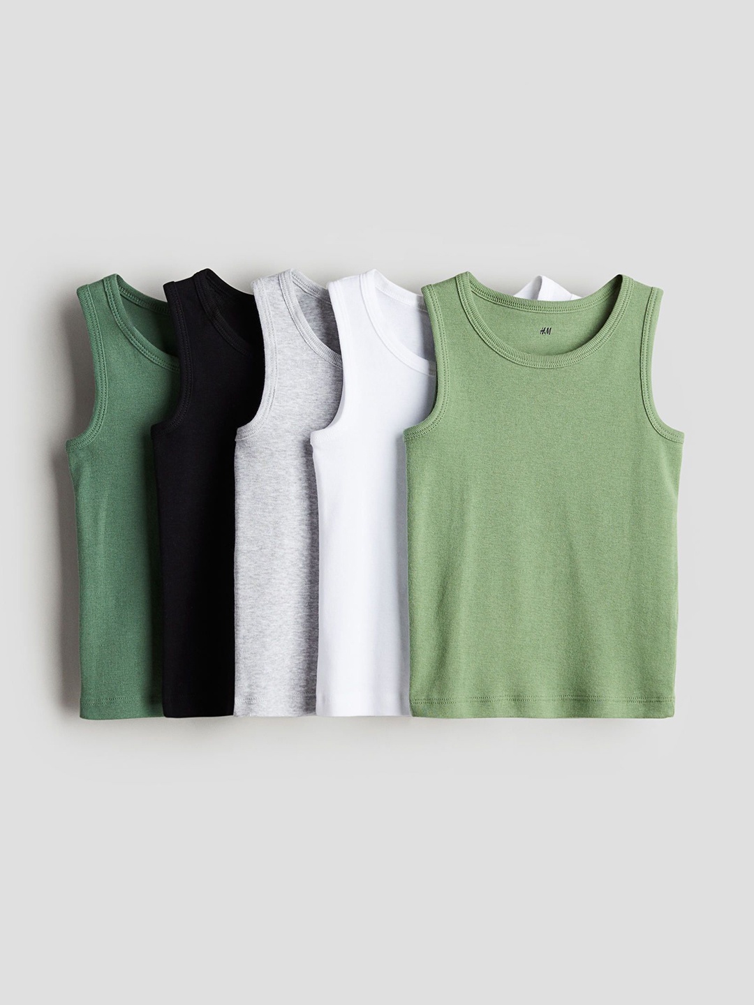 

H&M Infant Boys Pack Of 5 Pure Cotton Vest Tops, Green