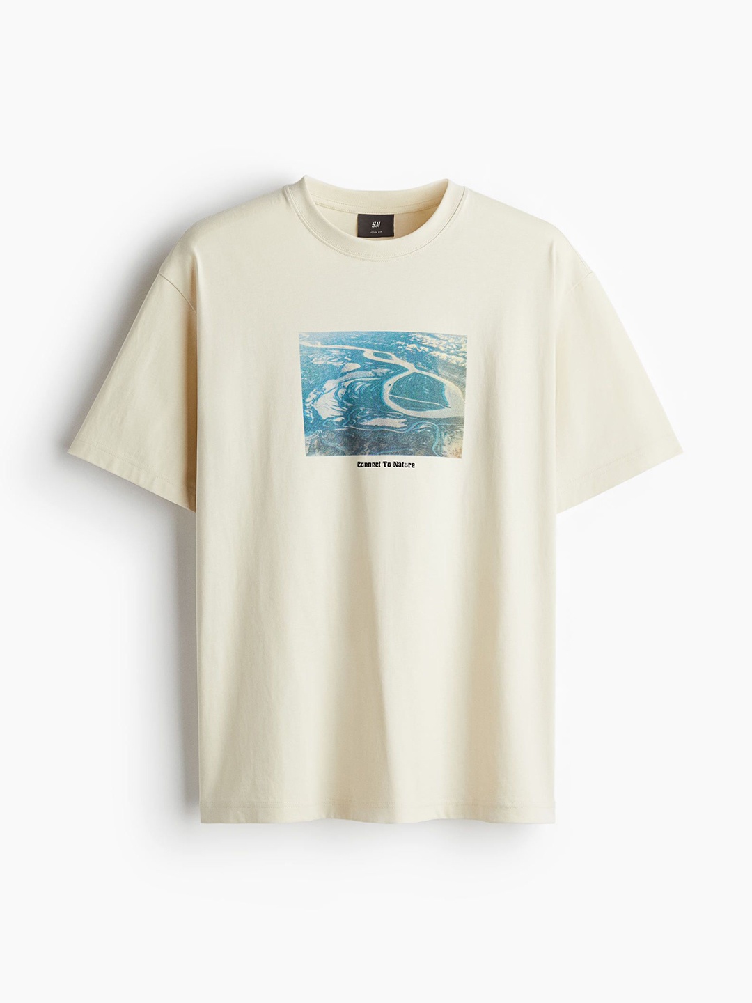

H&M Loose Fit Printed T-Shirt, Beige