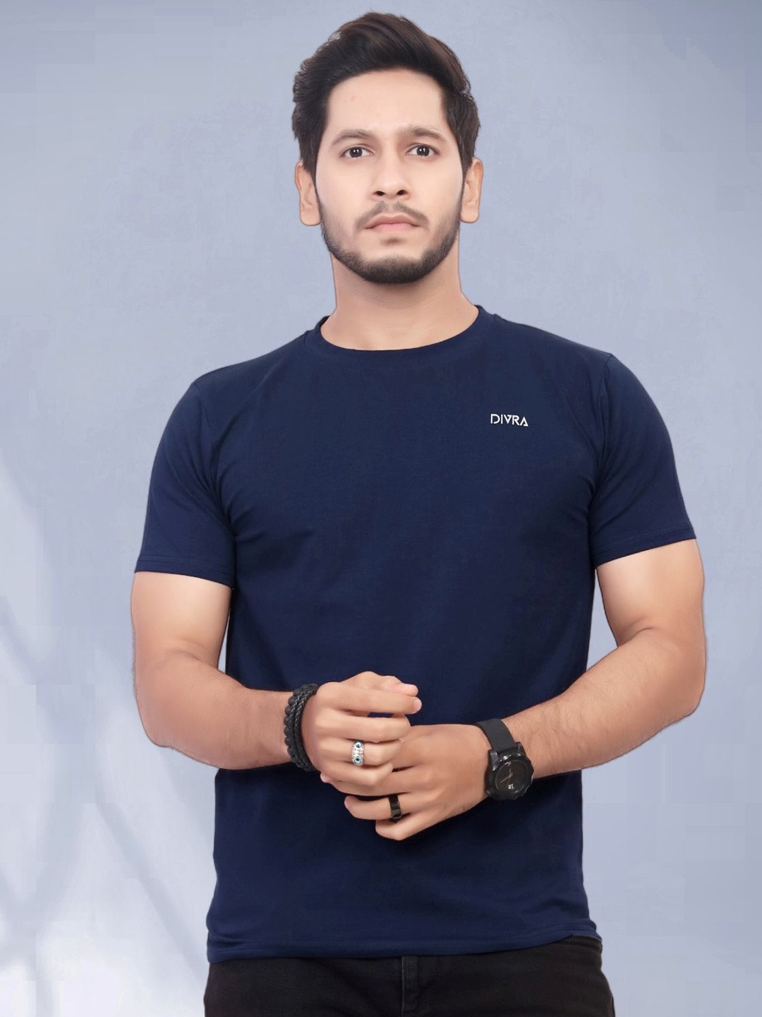

Divra Clothing Men Pure Cotton Pockets T-shirt, Navy blue