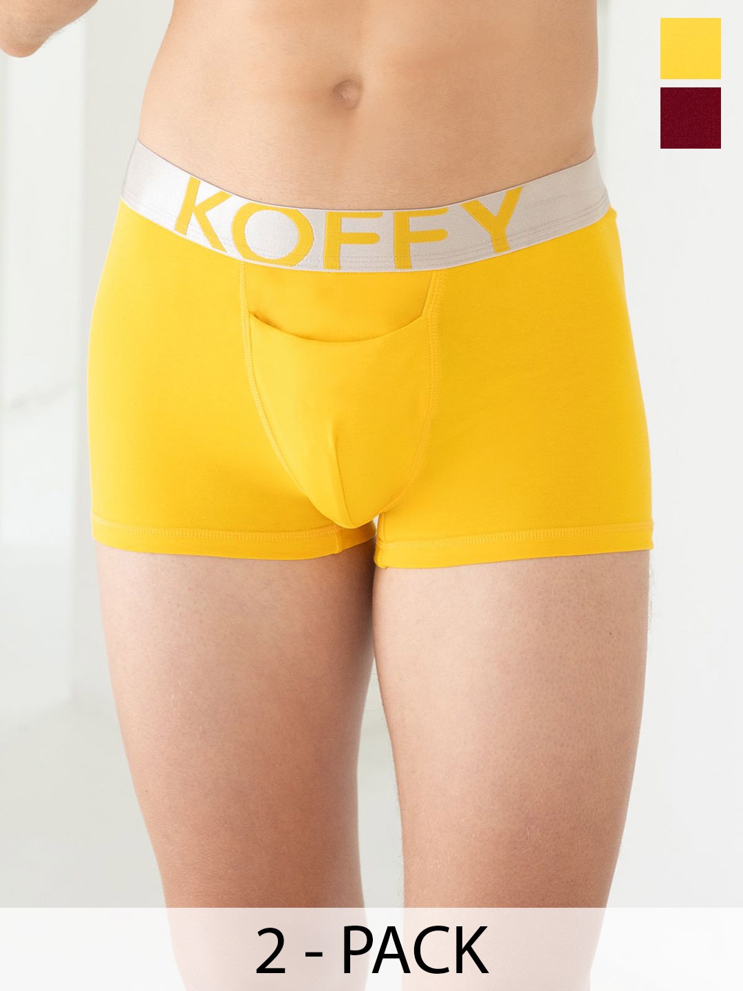 

KOFFY Pack Of 2 Cotton Trunks KOFFY_KI24_YLW_MNRD_2PC, Yellow