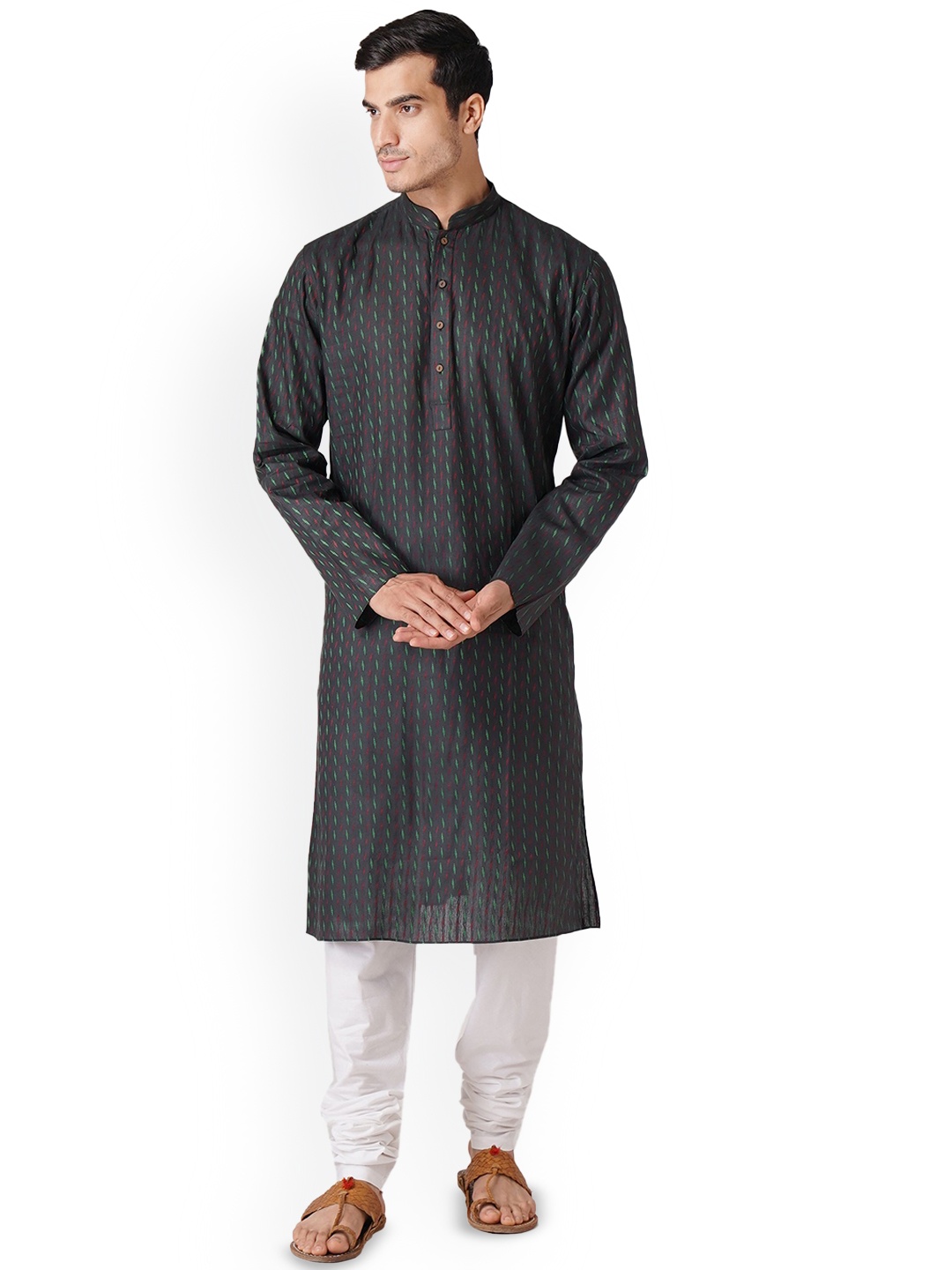 

ZOIS Men Thread Work Kurta, Black