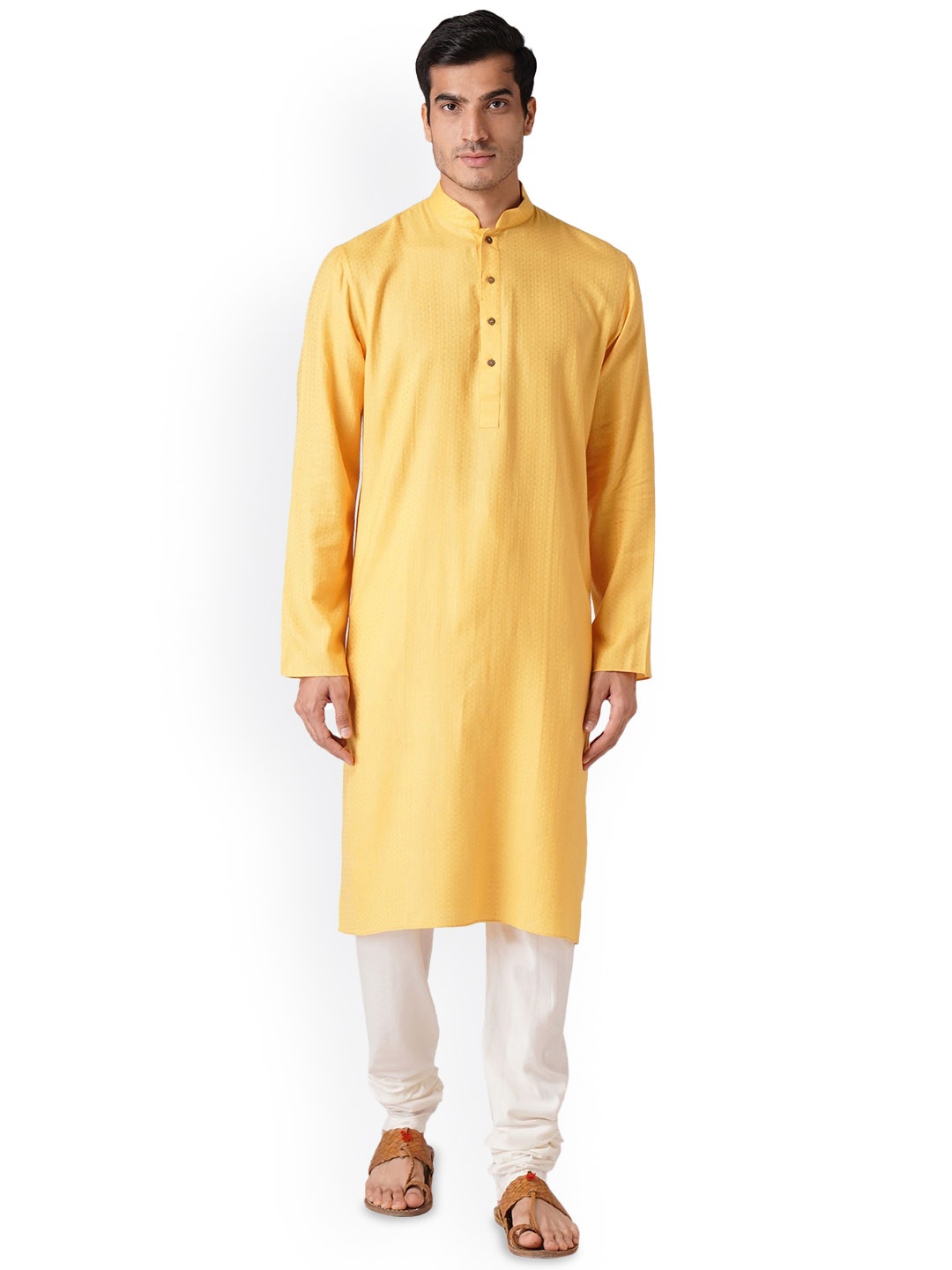 

ZOIS Men Thread Work Kurta, Yellow