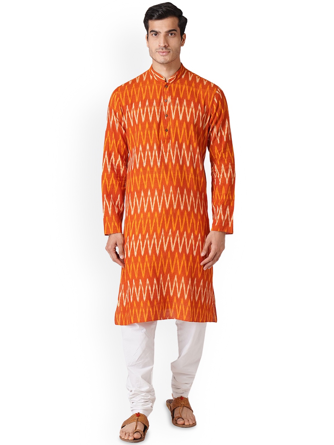

ZOIS Men Thread Work Kurta, Orange