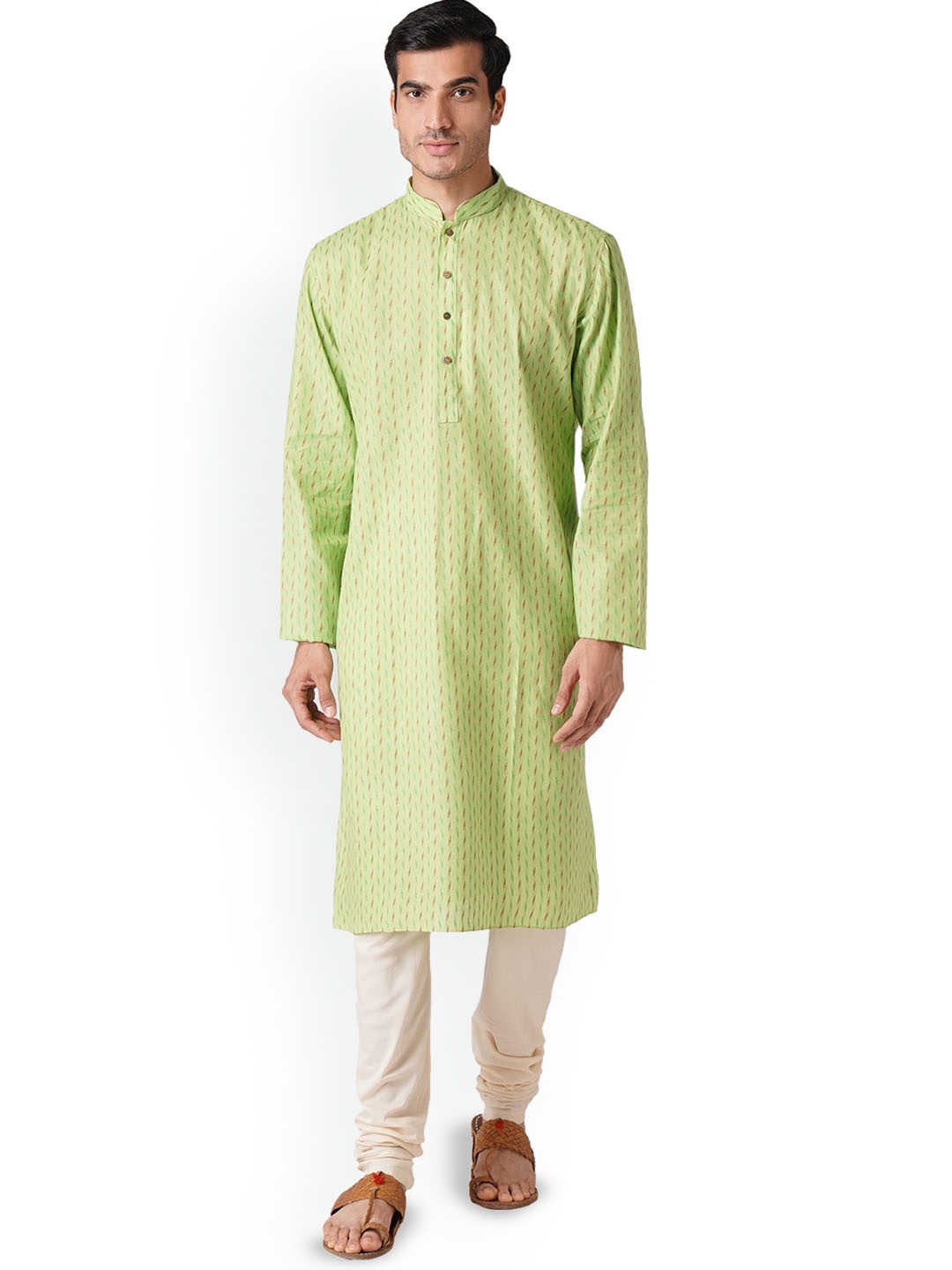 

ZOIS Men Geometric Thread Work Kurta, Green