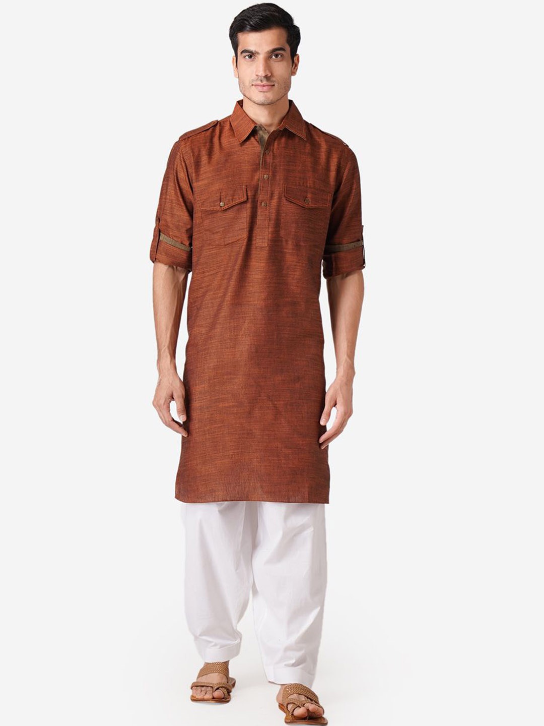 

ZOIS Men Extended Sleeves Kurta, Brown