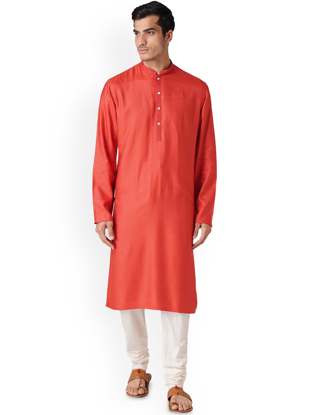 

ZOIS Men Flared Sleeves Thread Work Kurta, Red