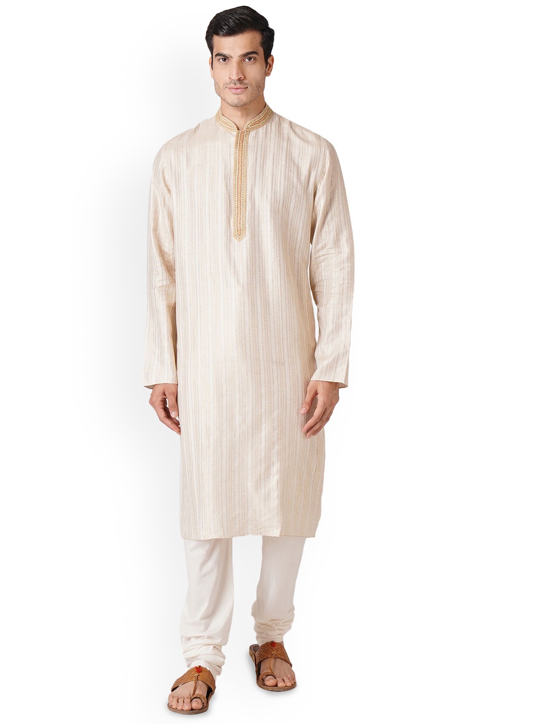 

ZOIS Men Thread Work Kurta, Beige