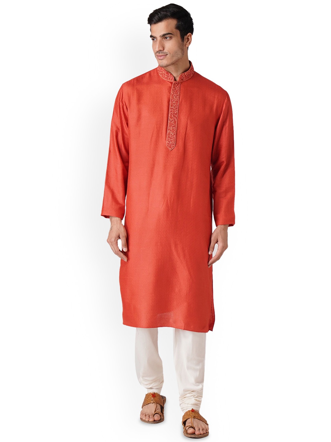

ZOIS Men Thread Work Kurta, Orange