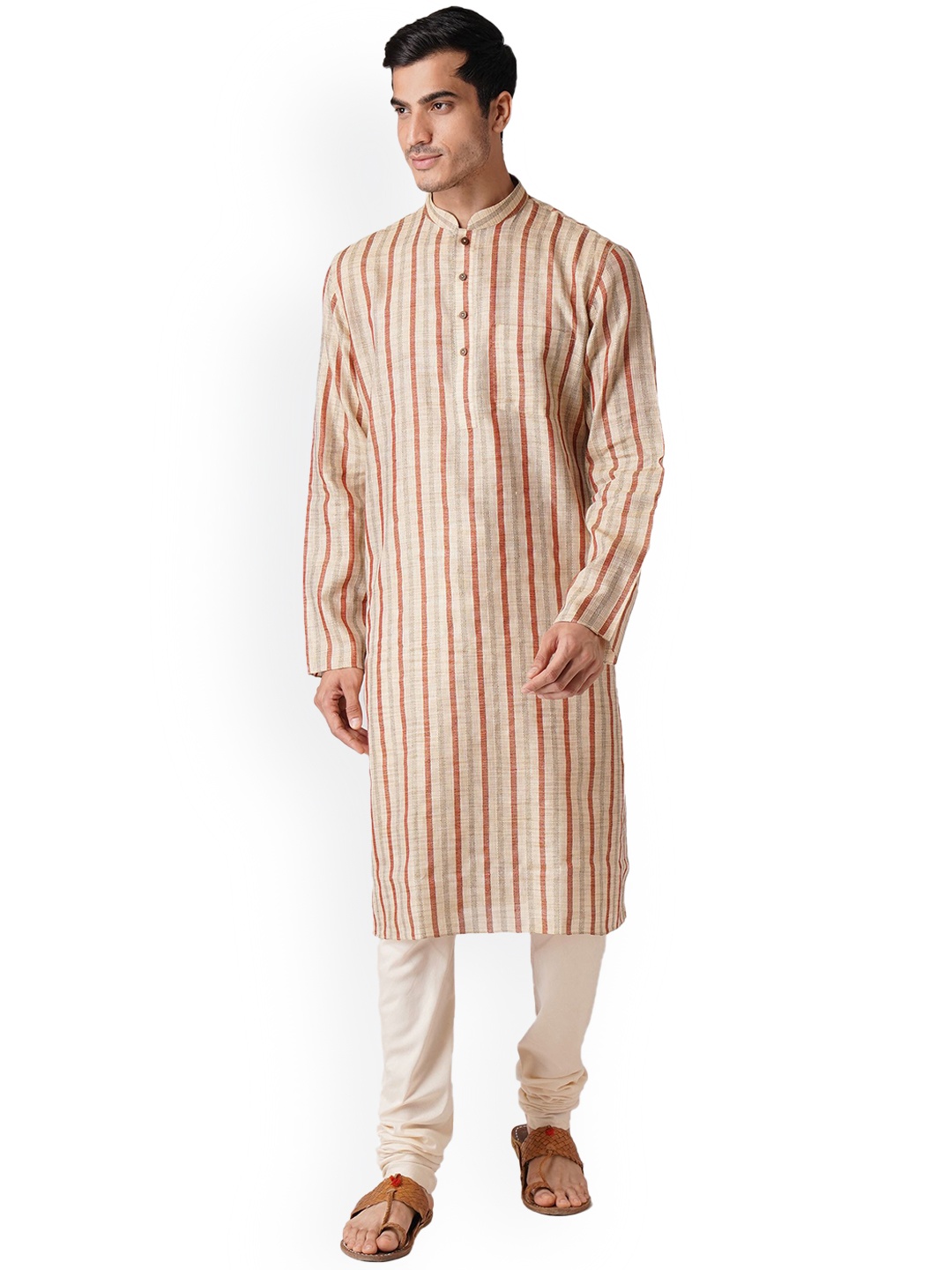 

ZOIS Men Thread Work Pathani Kurta, Beige