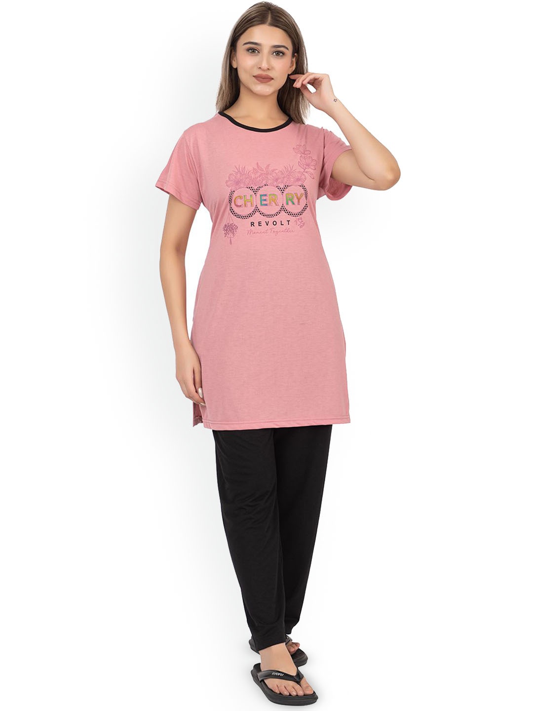 

LO G LO Women Printed Night suit, Pink