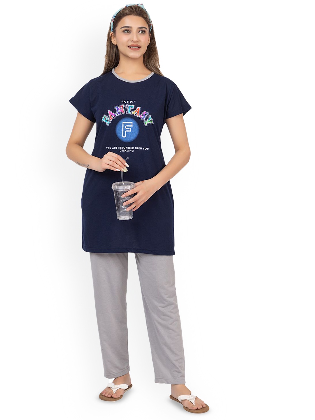 

LO G LO Women Printed Night suit, Navy blue