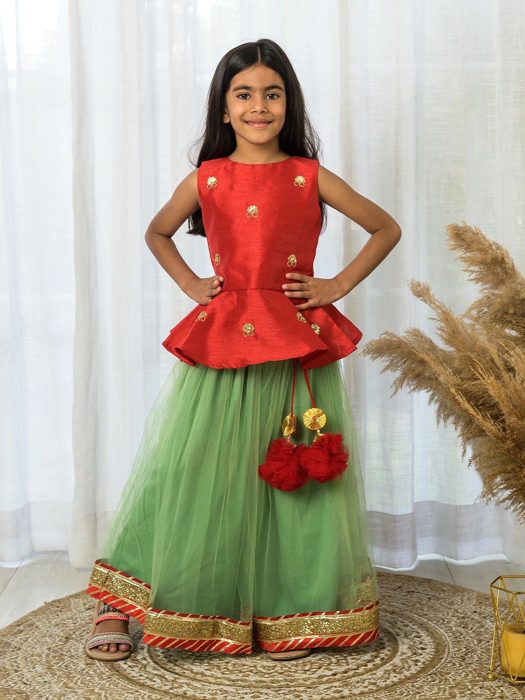 

Fairies Forever Girls Embroidered Ready to Wear Lehenga &, Red