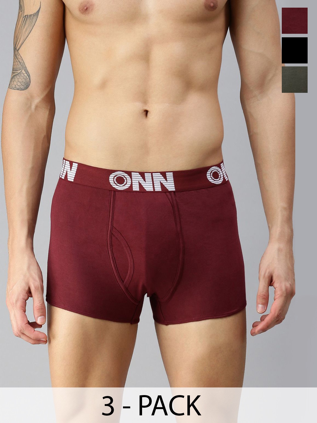 

ONN Pack Of 3 Assorted Breathability Trunks-ONN_OR_154_AST1_3PC, Black