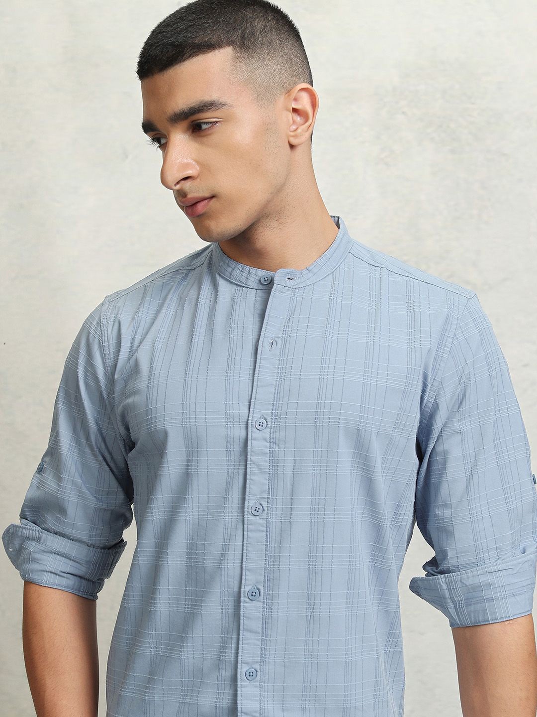 

HIGHLANDER Men Opaque Checked Casual Shirt, Blue