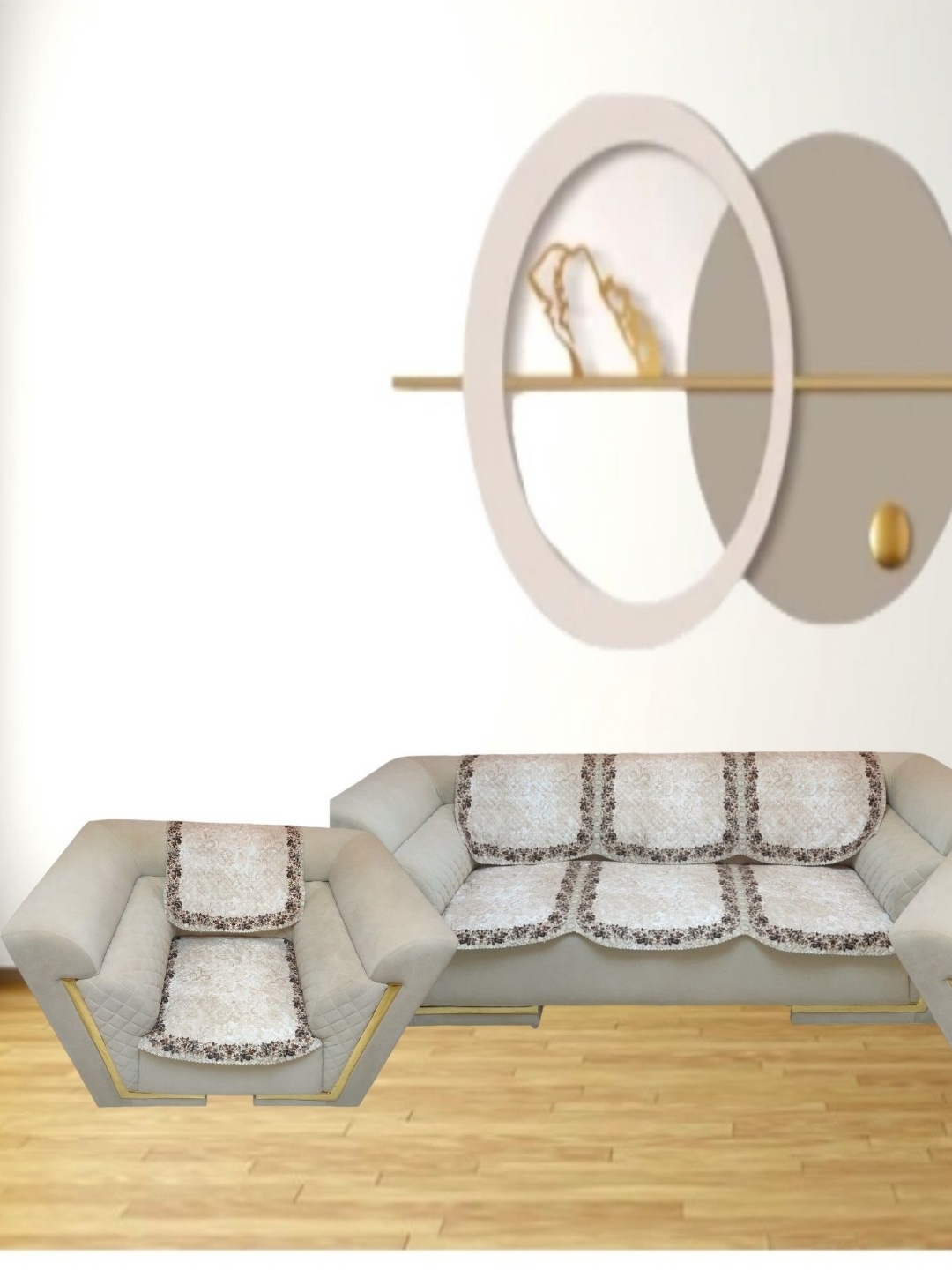 

TANLOOMS Brown & Beige Printed Velvet Sofa Cover