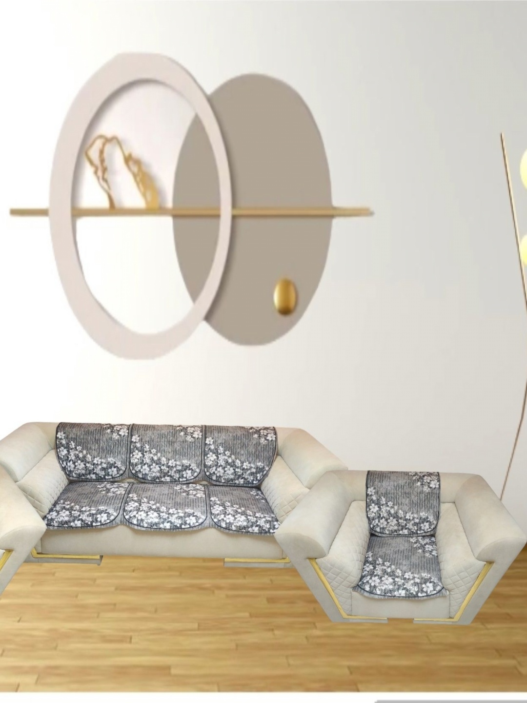 

TANLOOMS Grey & White Printed Velvet Sofa Cover