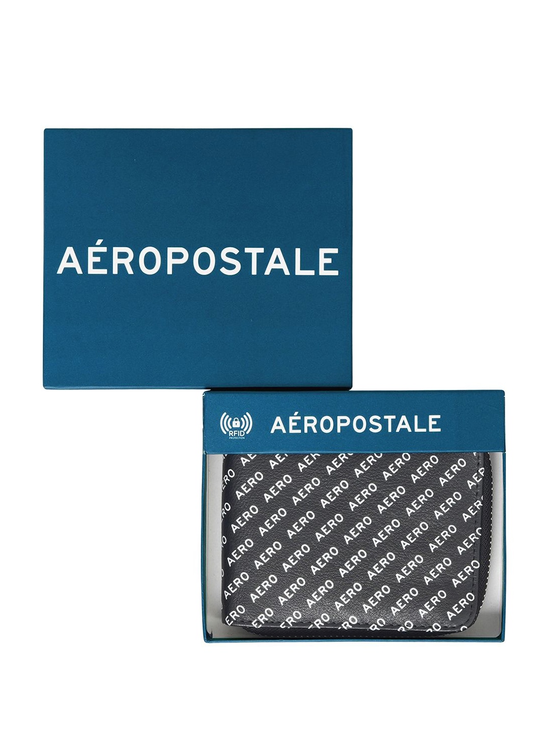 

Aeropostale Men Typography Printed Leather Zip Around Wallet, Black