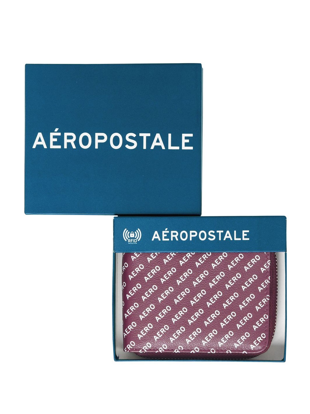 

Aeropostale Men Typography Printed Zip Detail Leather Two Fold Wallet, Maroon