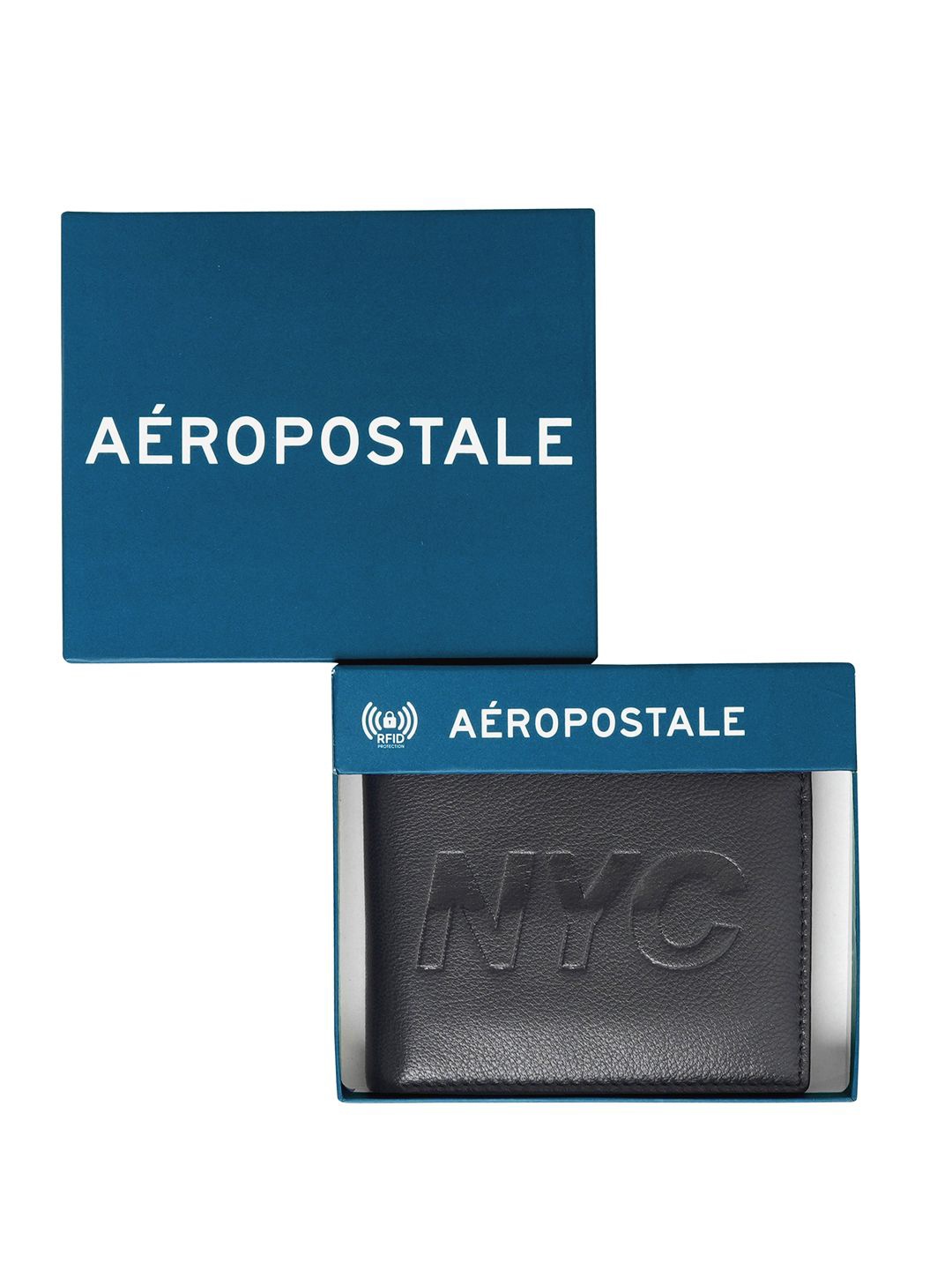 

Aeropostale Men Typography Textured Leather Two Fold Wallet, Black