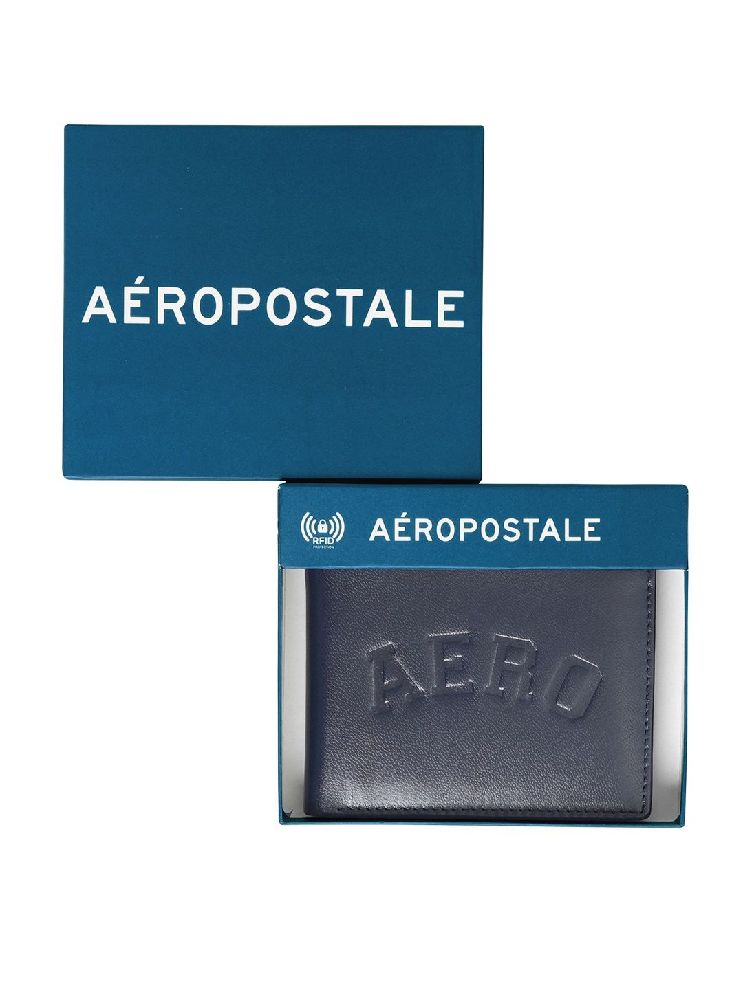 

Aeropostale Men Typography Textured Leather Two Fold Wallet, Navy blue