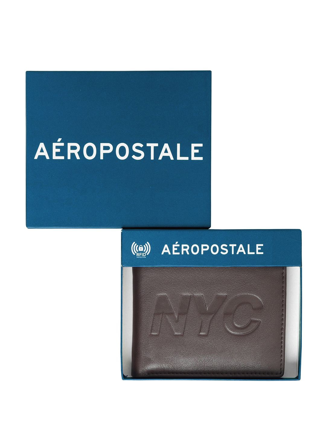 

Aeropostale Men Typography Leather Two Fold Wallet, Brown