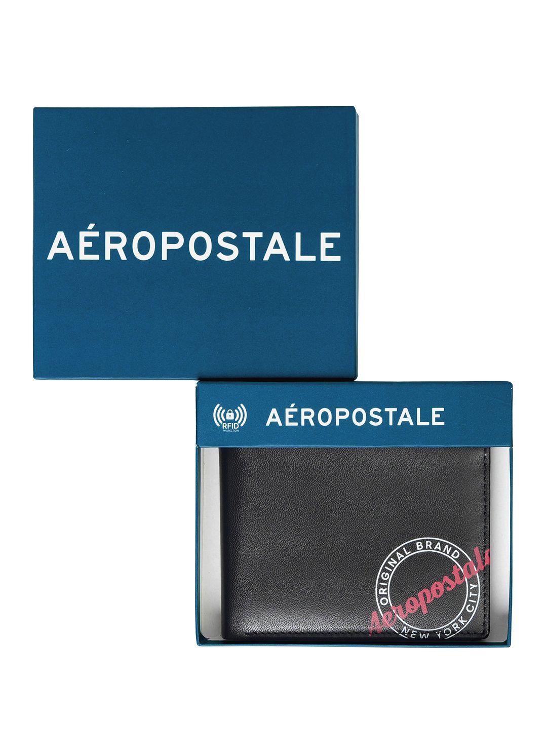 

Aeropostale Men Printed Leather Two Fold Wallet, Black