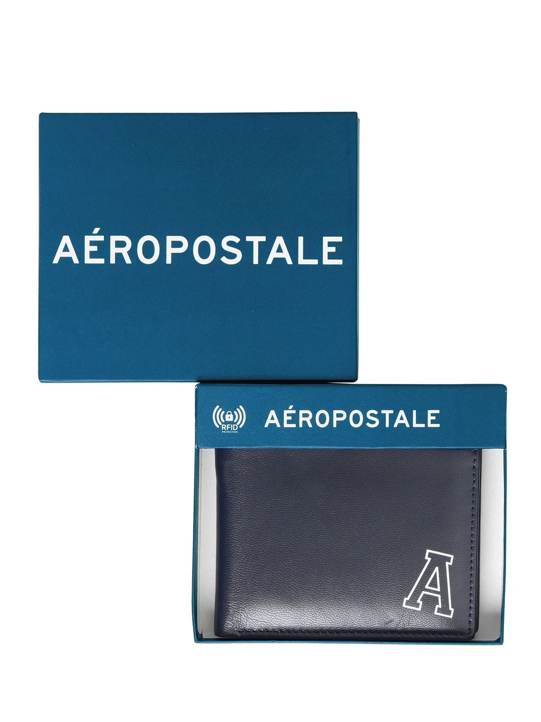 

Aeropostale Men Typography Printed Leather Two Fold Wallet, Navy blue