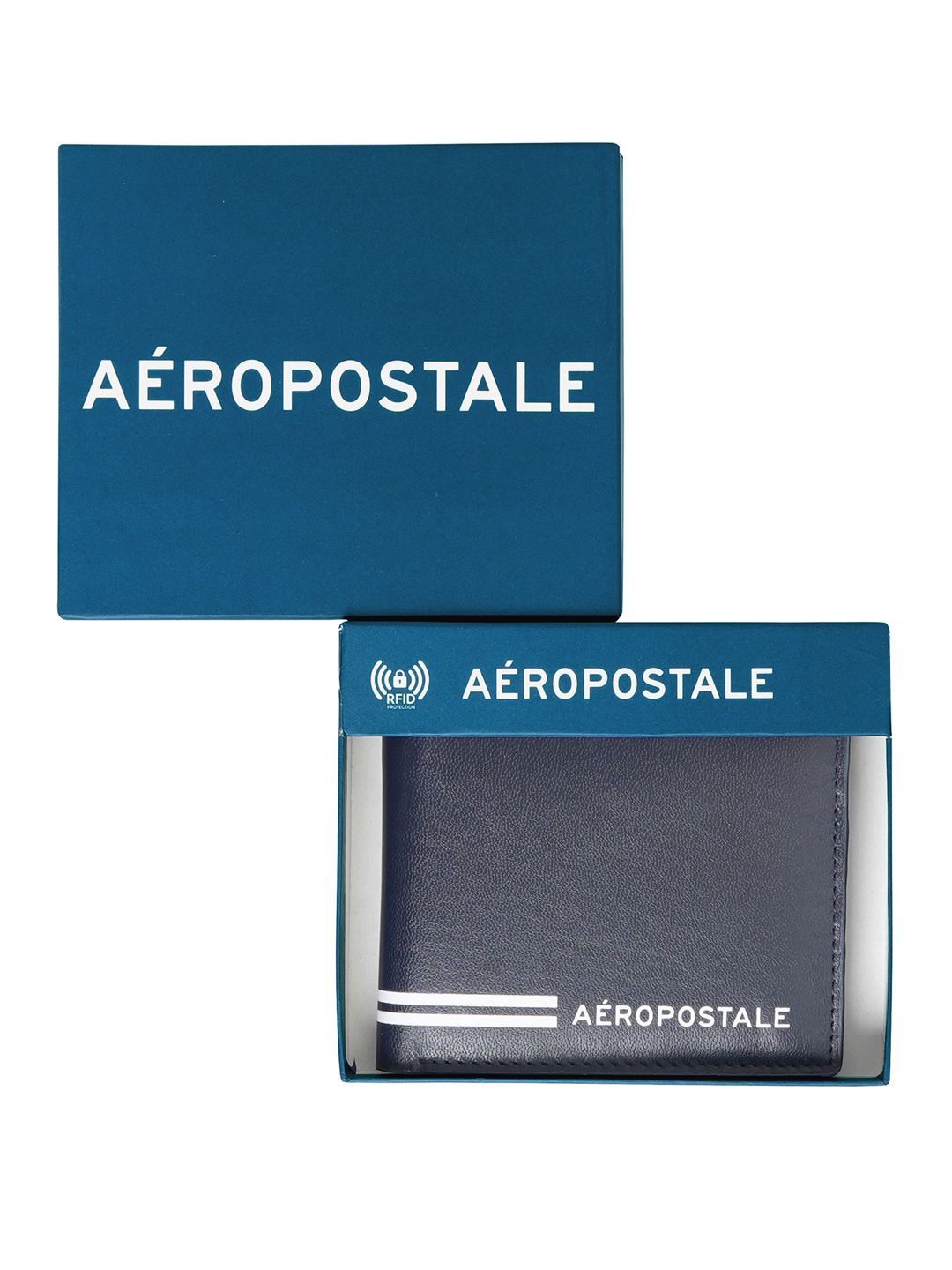 

Aeropostale Men Printed Leather Two Fold Wallet, Navy blue