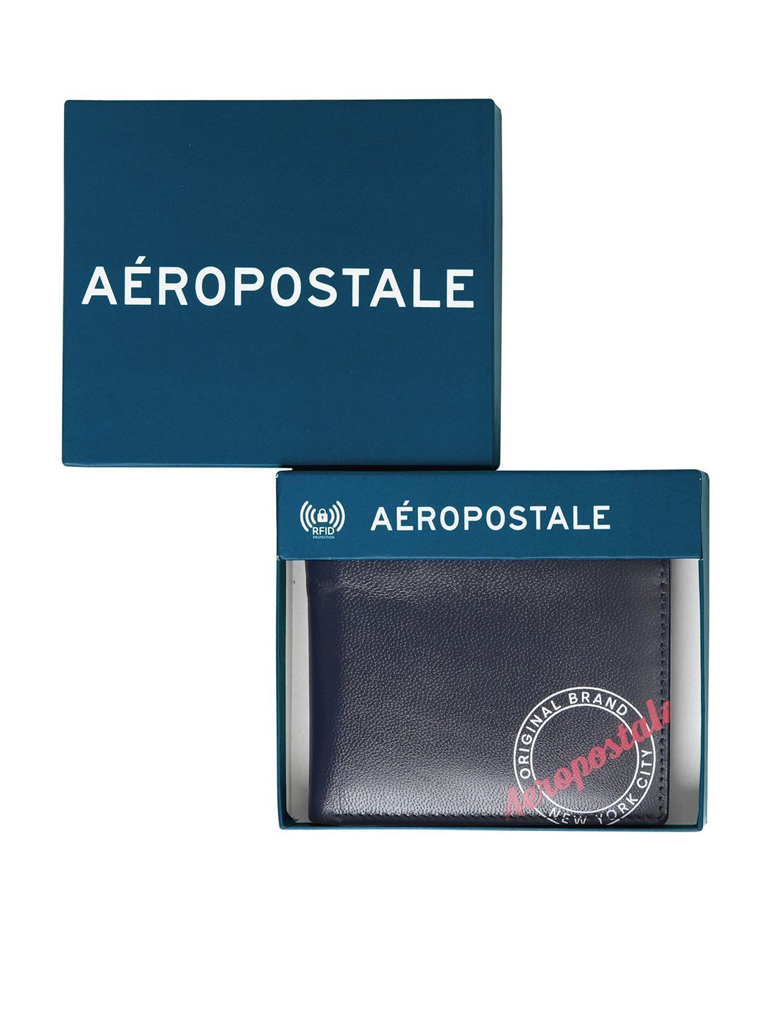 

Aeropostale Men Printed Leather Two Fold Wallet, Navy blue