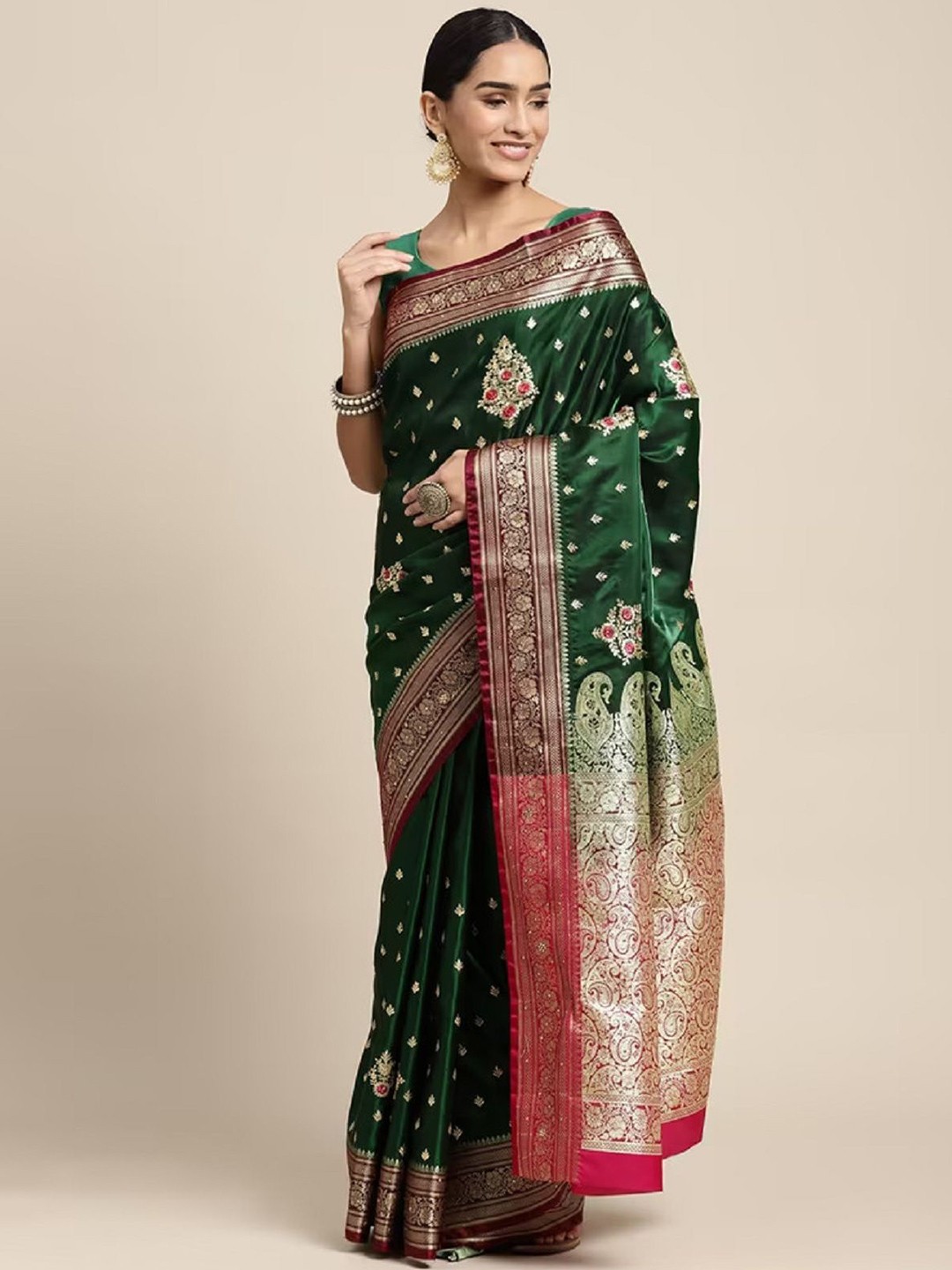 

JULEE Woven Design Zari Pure Silk Saree, Green