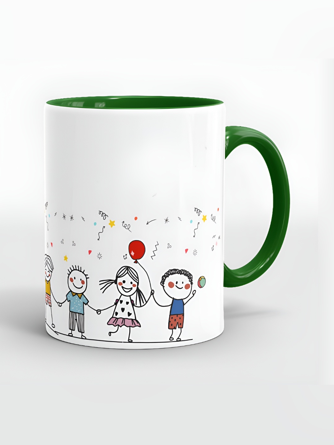 

SUBLIKRAFT Green & White Geometric Printed Ceramic Glossy Mugs Set of Cups and Mugs