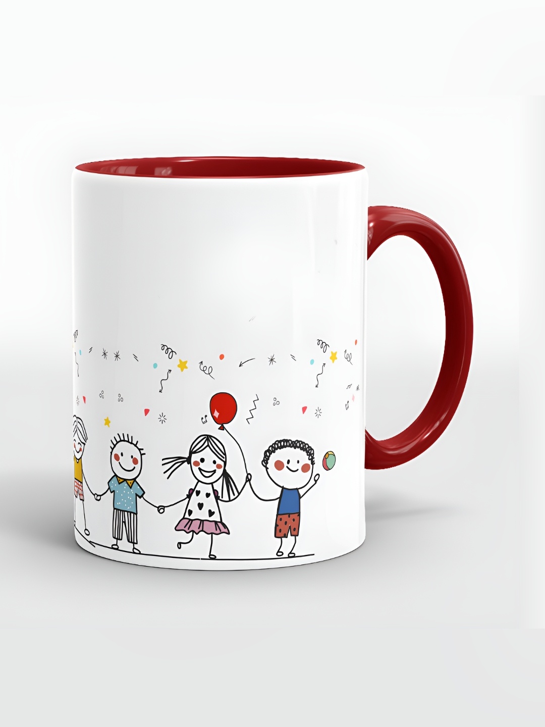 

SUBLIKRAFT Maroon & White Geometric Printed Ceramic Glossy Mugs Set of Cups and Mugs