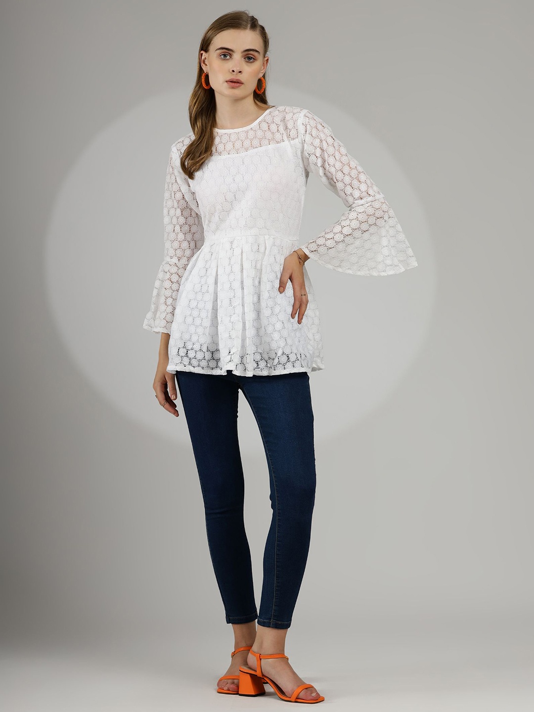 

WESTHOOD Bell Sleeve Lace Empire Top, White