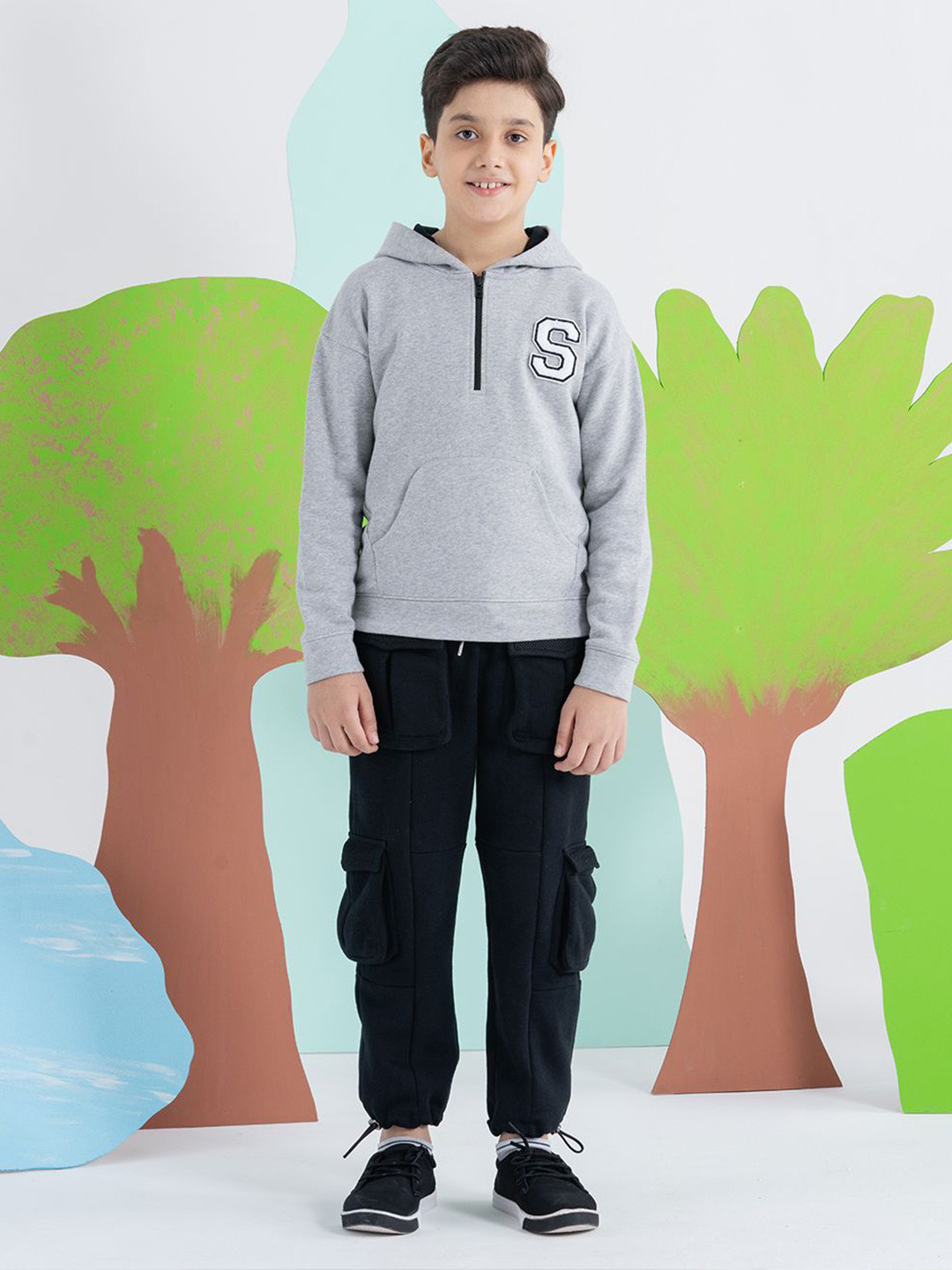 

SPUNKIES Boys Printed Hooded Sweatshirt, Grey