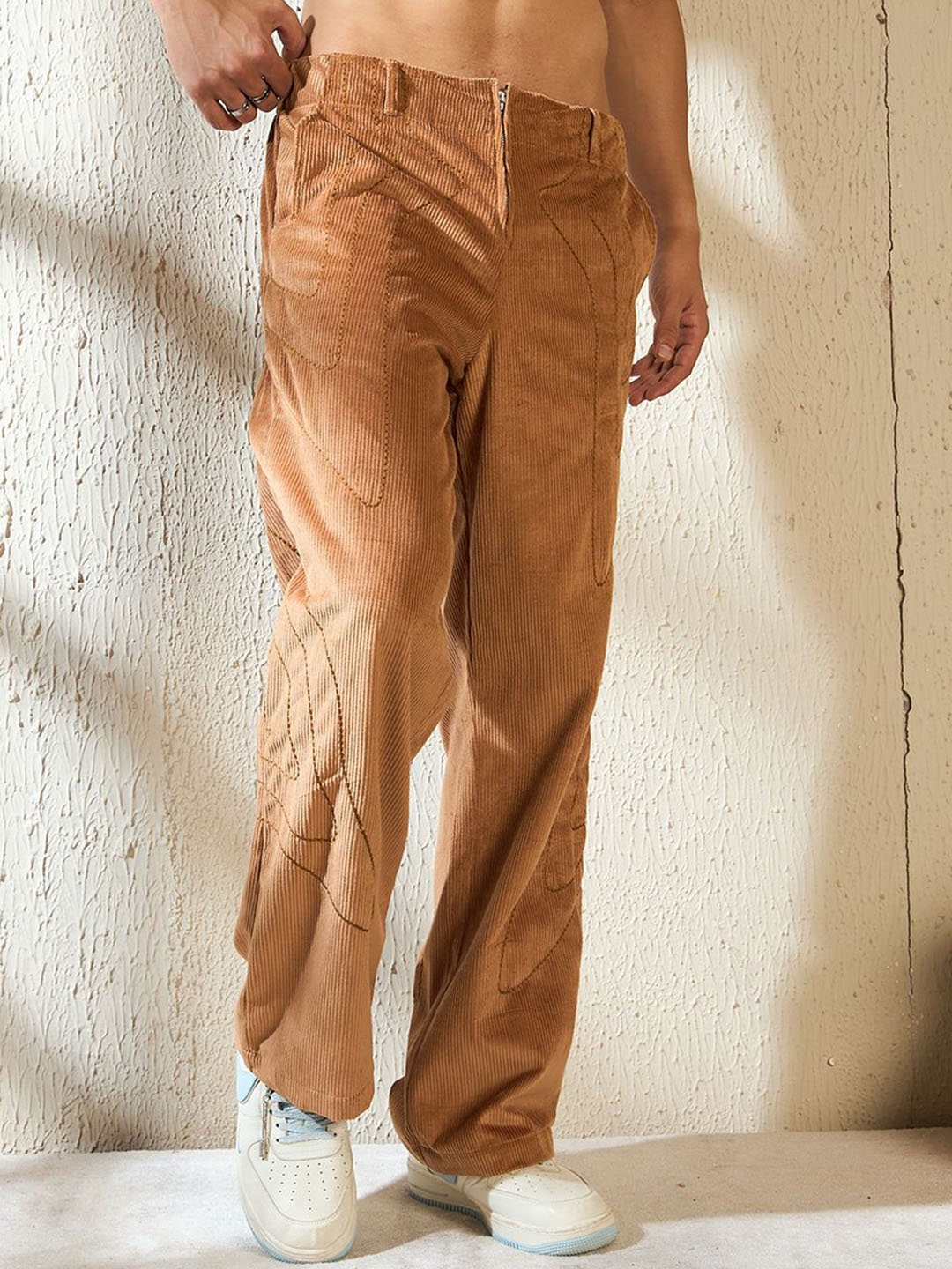 

FUGAZEE Men Relaxed Straight Leg Straight Fit Corduroy Chinos Trousers, Brown