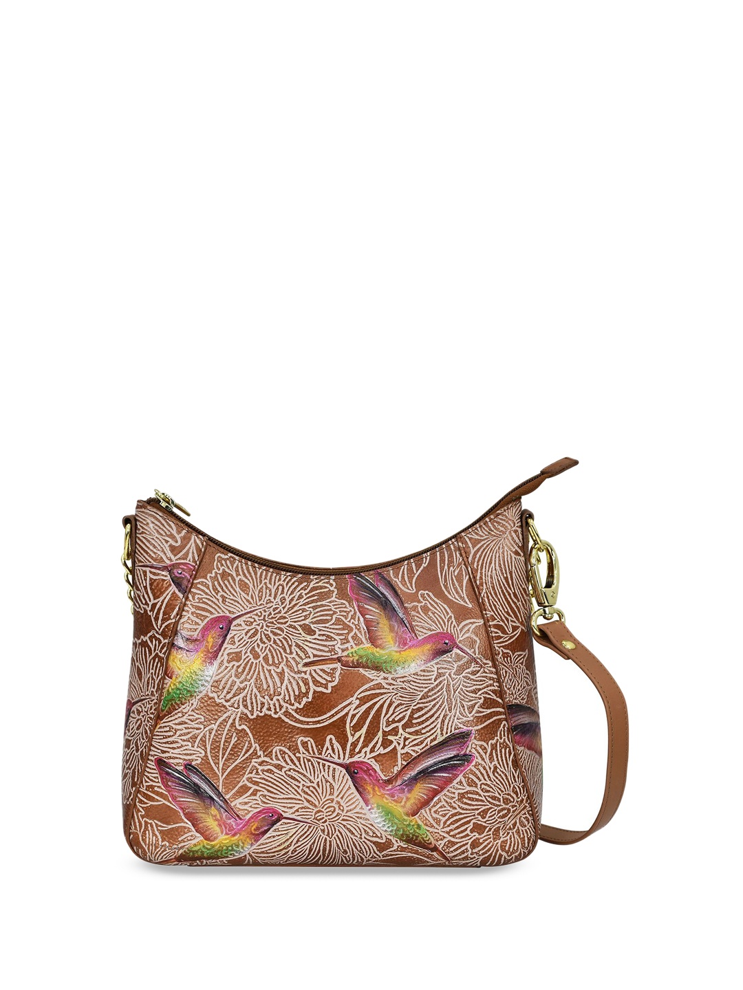 

Anuschka Floral Printed Leather Oversized Structured Sling Bag, Brown