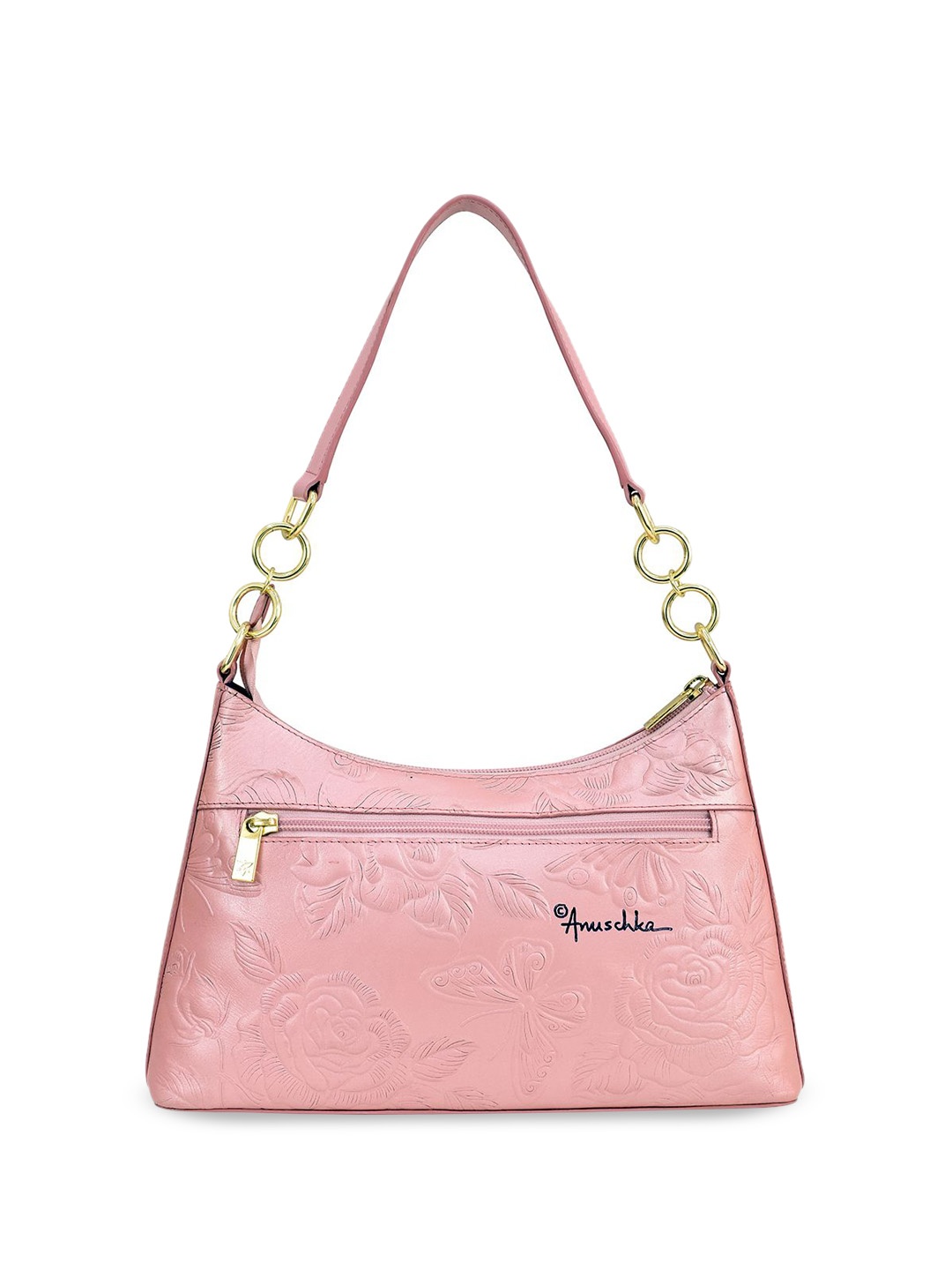 

Anuschka Floral Leather Half Moon Shoulder Bag, Pink