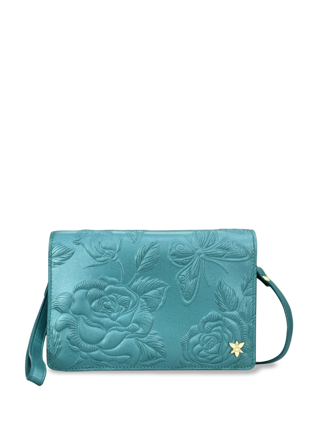 

Anuschka Leather Structured Shoulder Bag with Cut Work, Blue