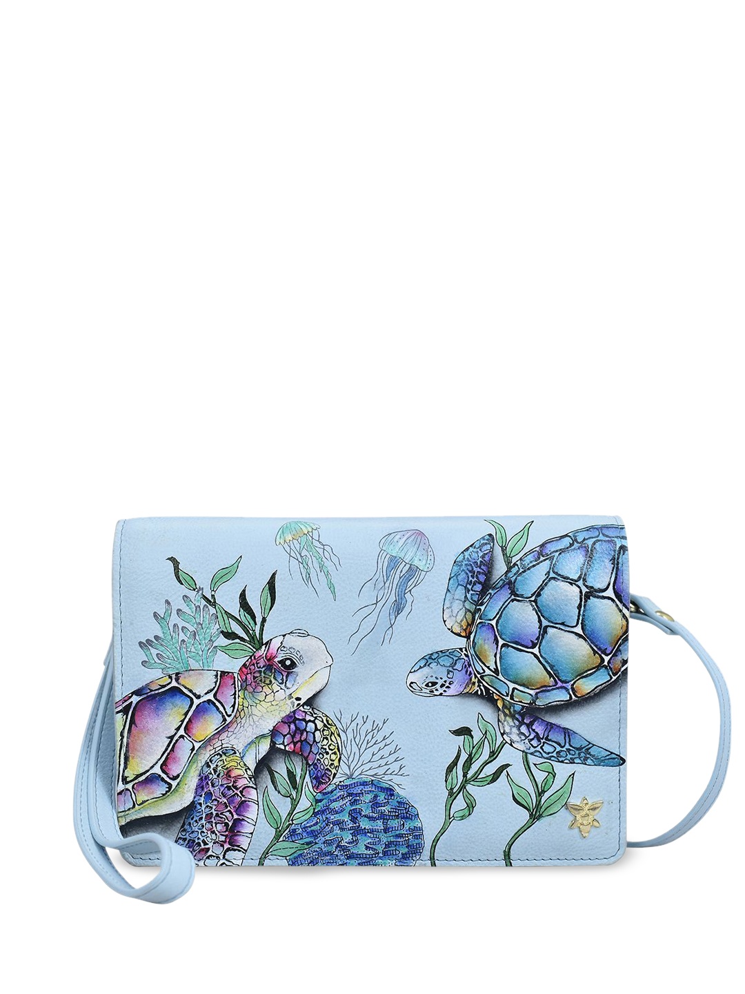 

Anuschka Floral Printed Leather Swagger Sling Bag with Cut Work, Blue