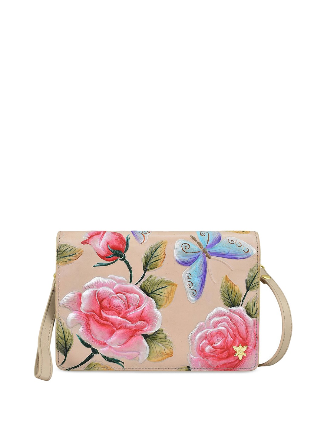 

Anuschka Floral Printed Leather Structured Sling Bag, Peach