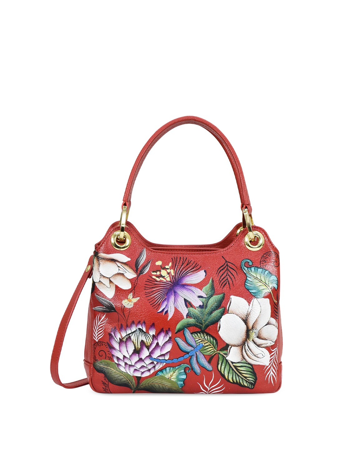 

Anuschka Floral Leather Structured Handheld Bag, Red