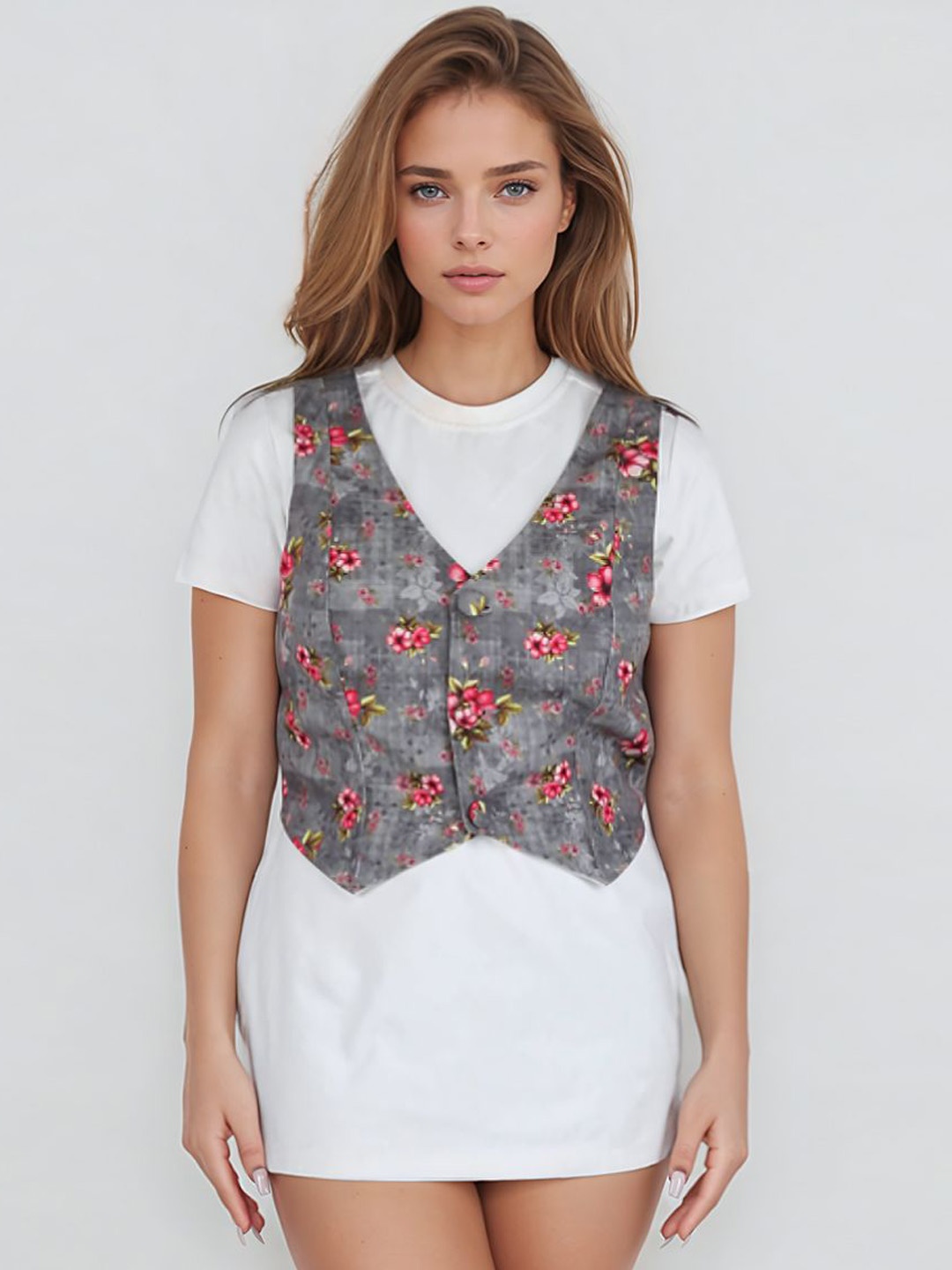 

Bunny Corset Printed Woven Pure Cotton Waistcoat, Grey