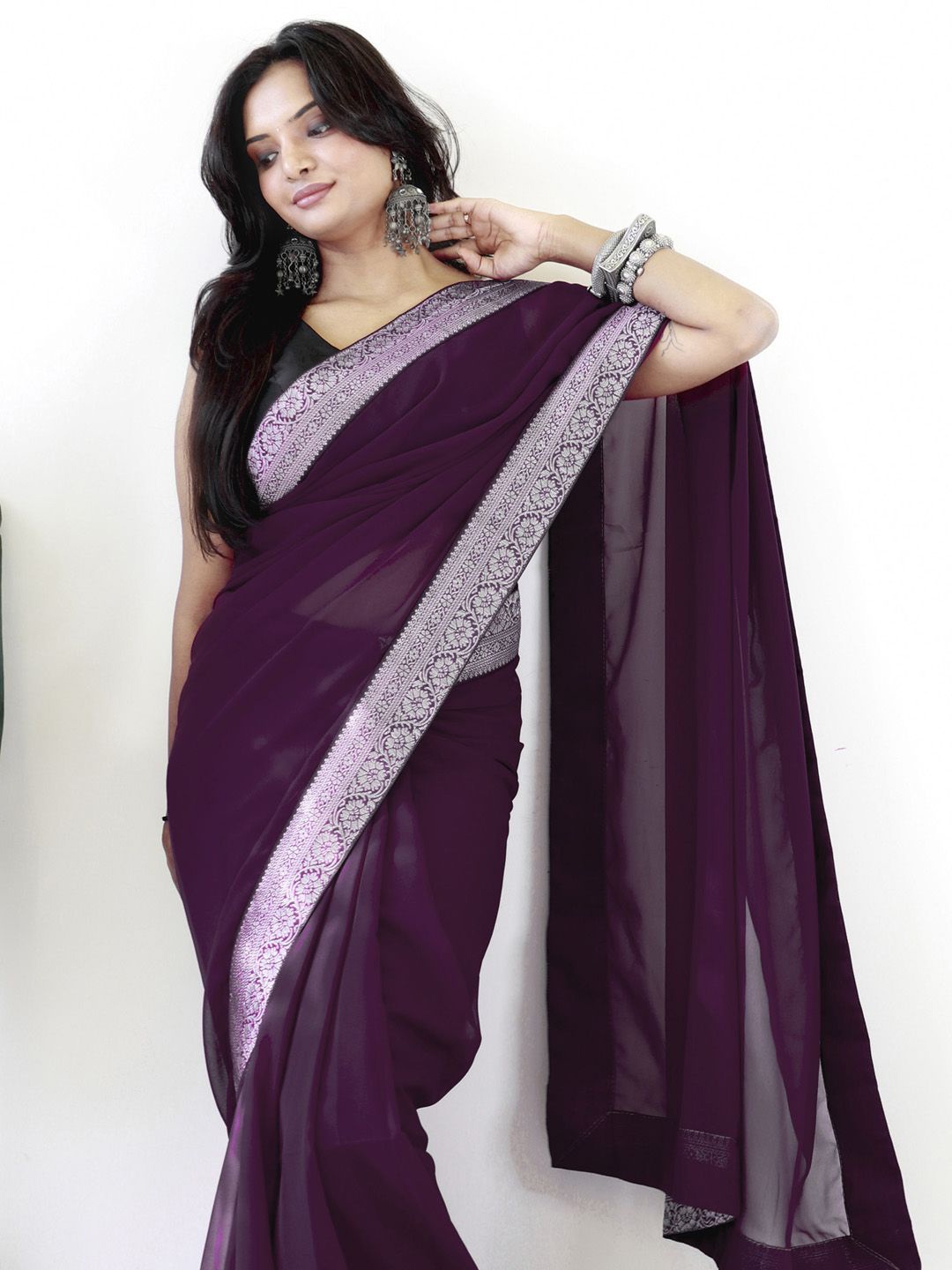 

KALINI Poly Georgette Ready to Wear Saree, Magenta