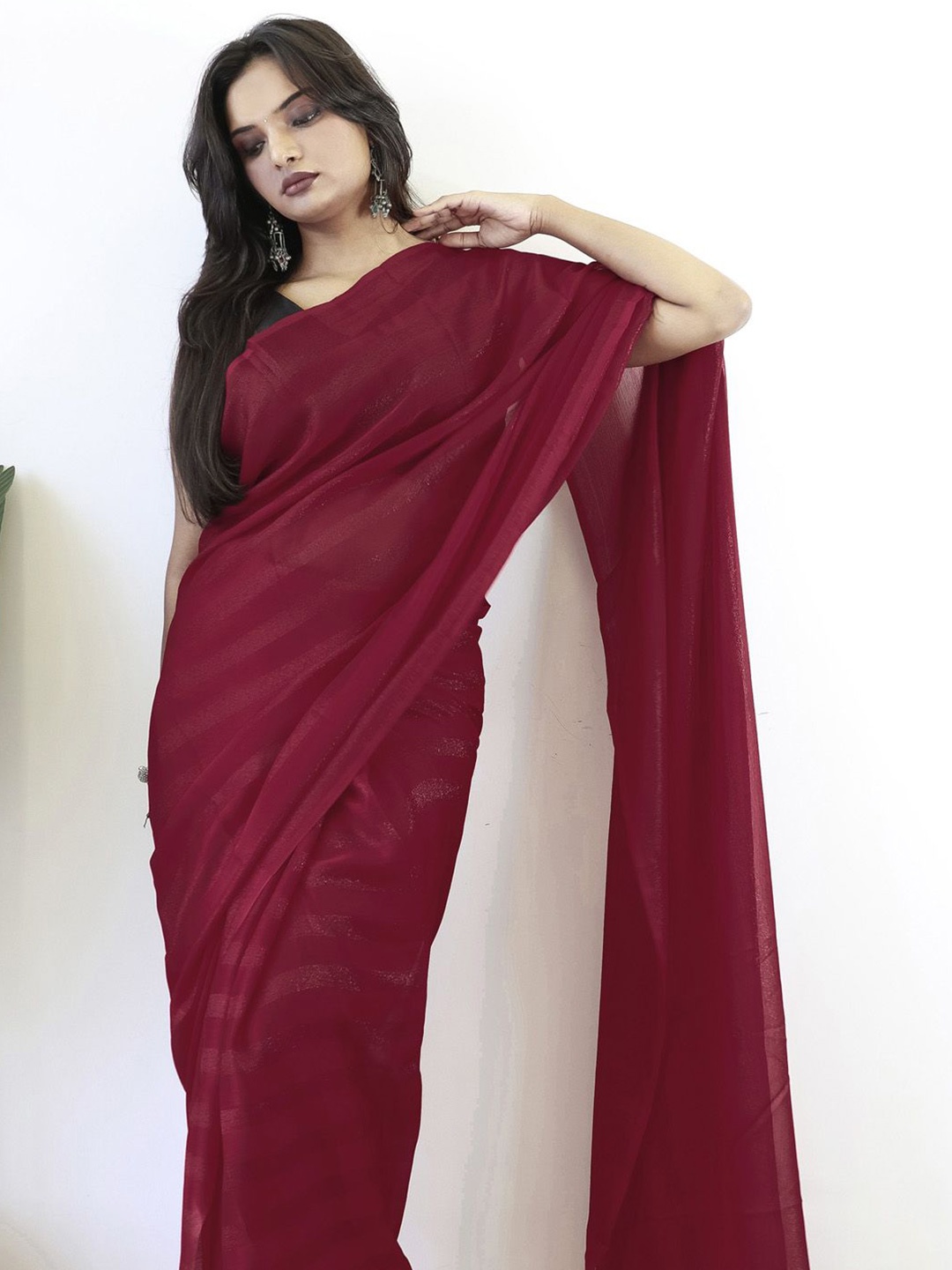 

KALINI Striped Poly Georgette Ready to Wear Saree, Pink