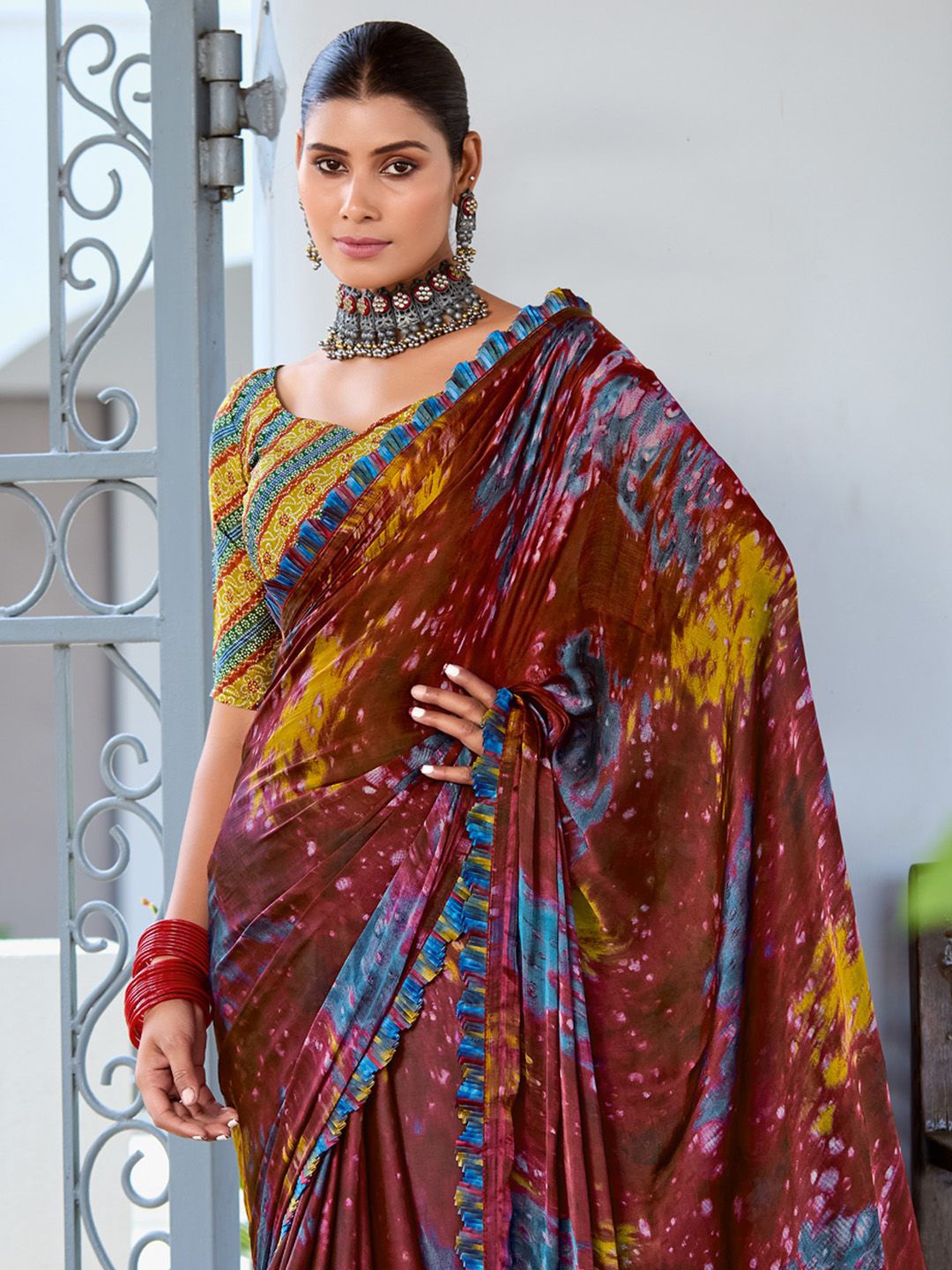 

Mitera Satin Saree, Brown