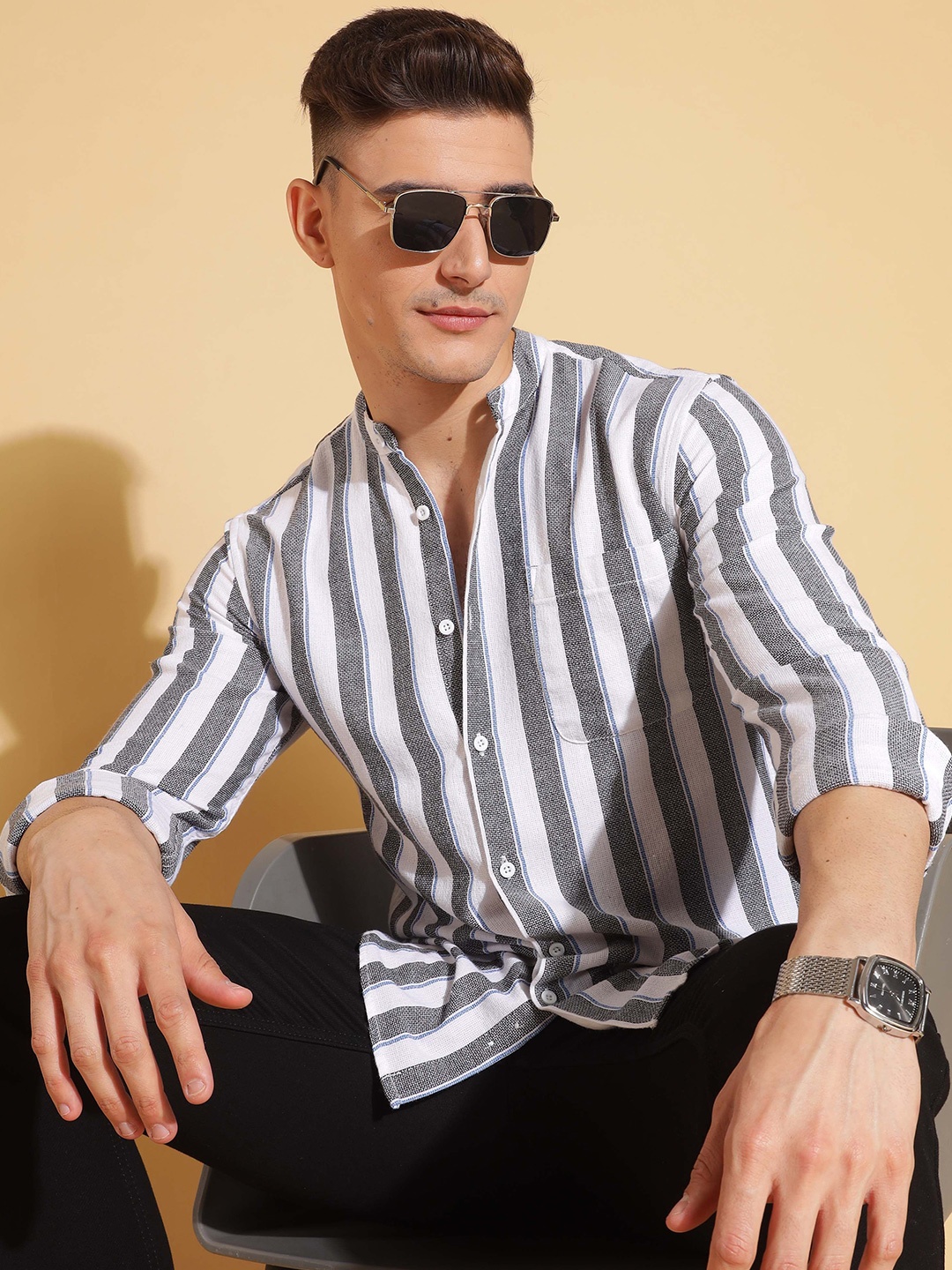 

HERE&NOW Men Slim Fit Opaque Striped Casual Shirt, Multi