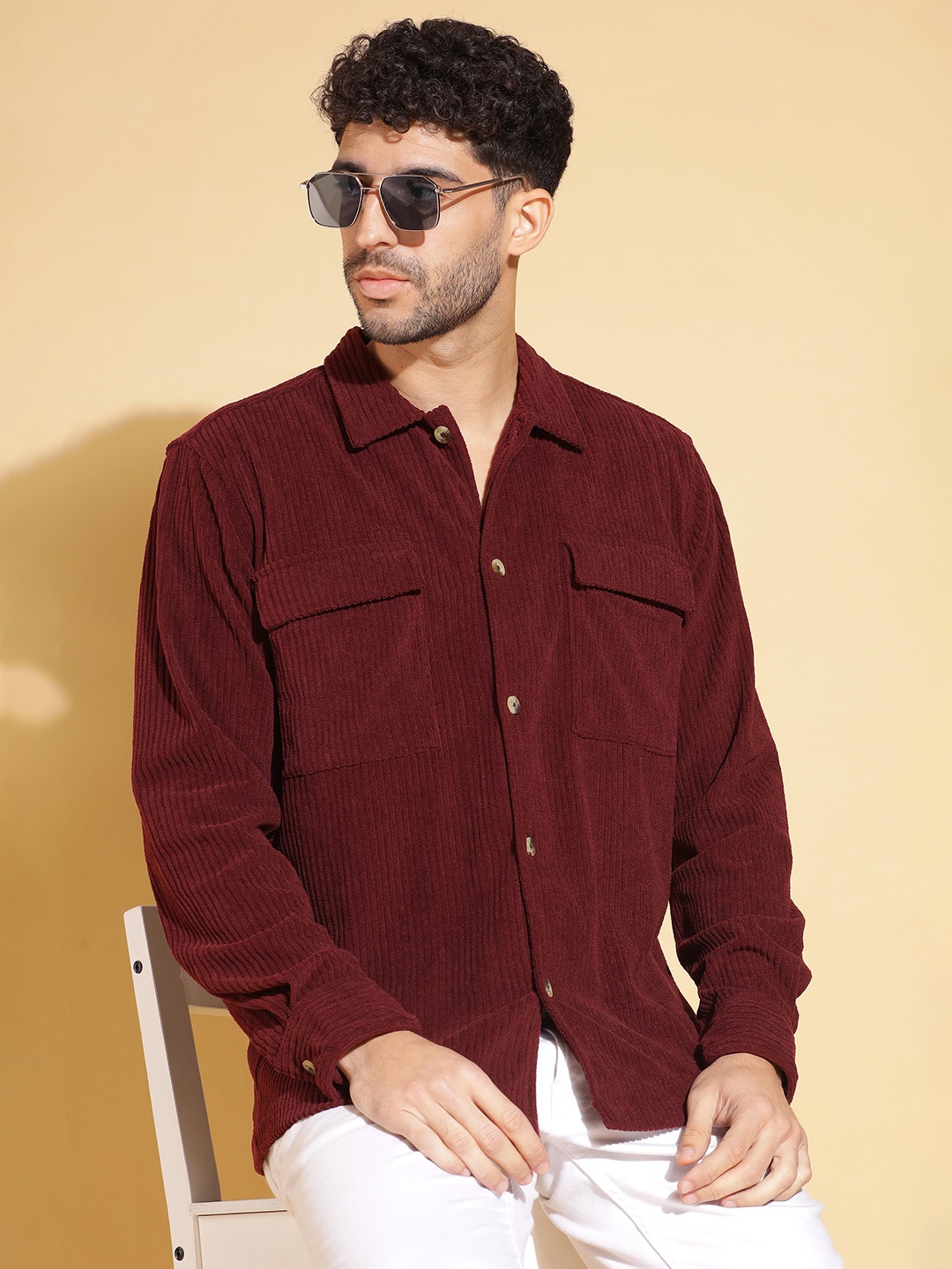 

HERE&NOW Men Opaque Checked Casual Shirt, Maroon