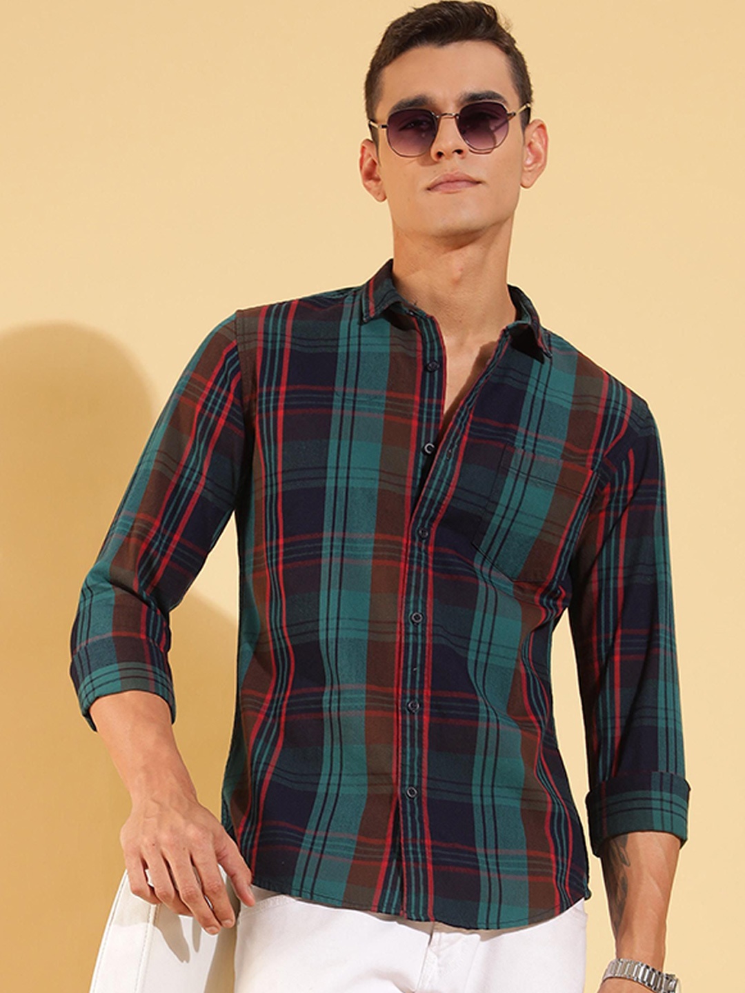 

HERE&NOW Men Slim Fit Tartan Checks Opaque Checked Casual Shirt, Multi